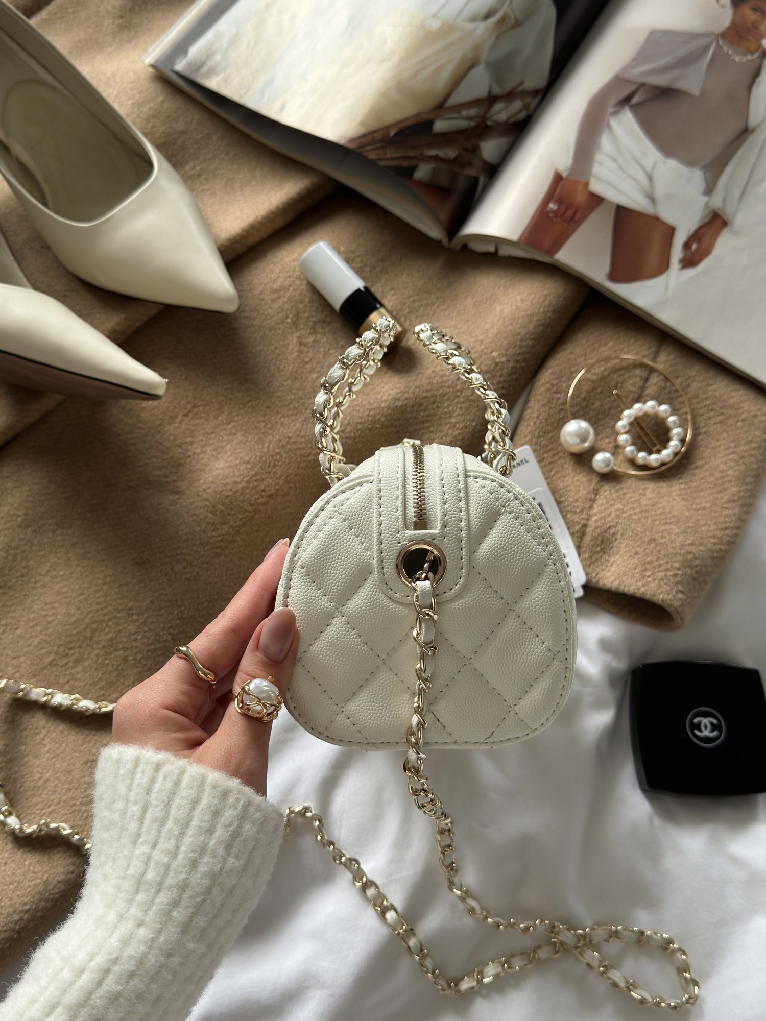 Chanel Mini Classic Bowling Bag Cream - 7