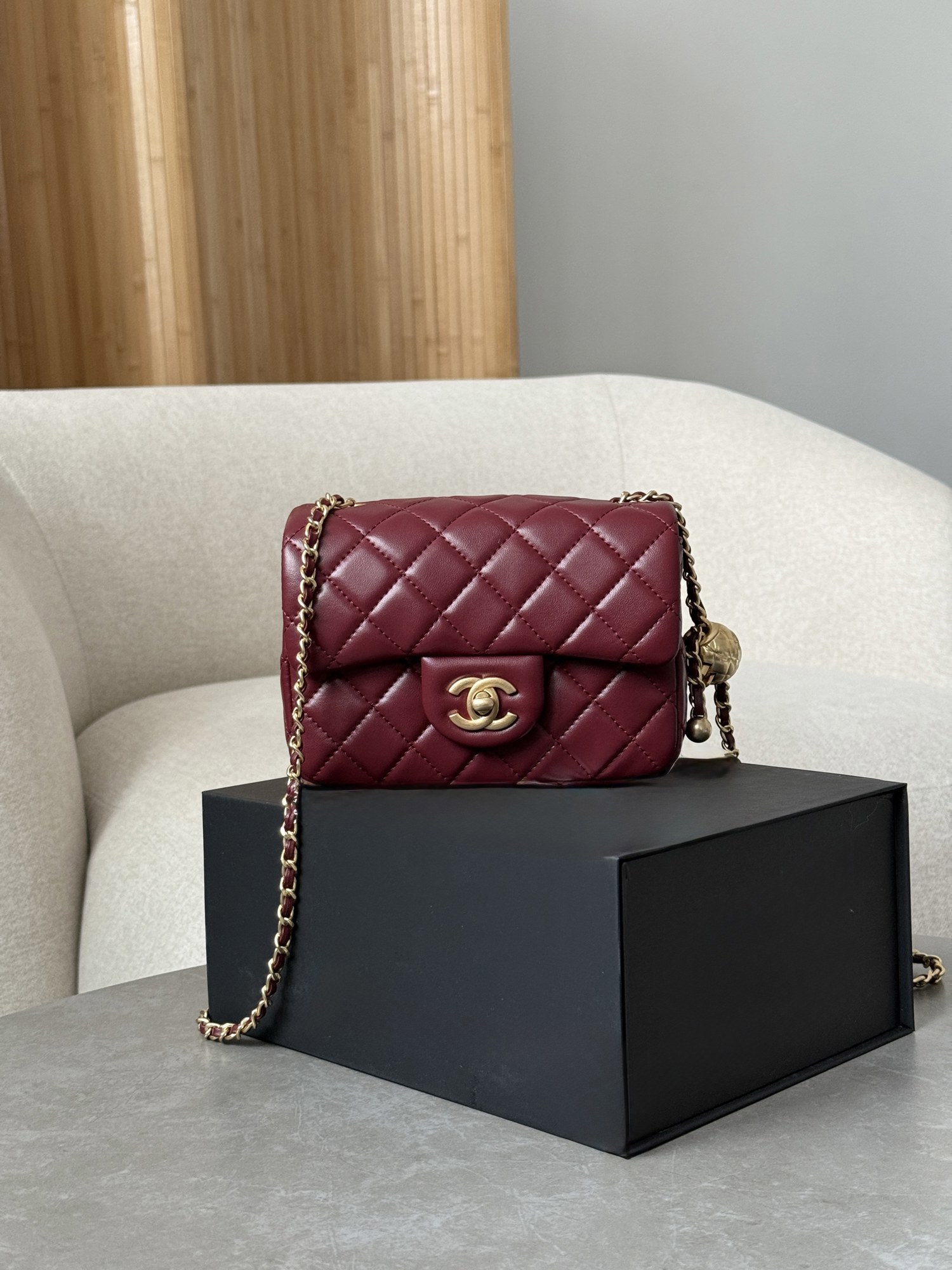 Chanel Mini Classic Single Flap in Burgundy/Gold - 9