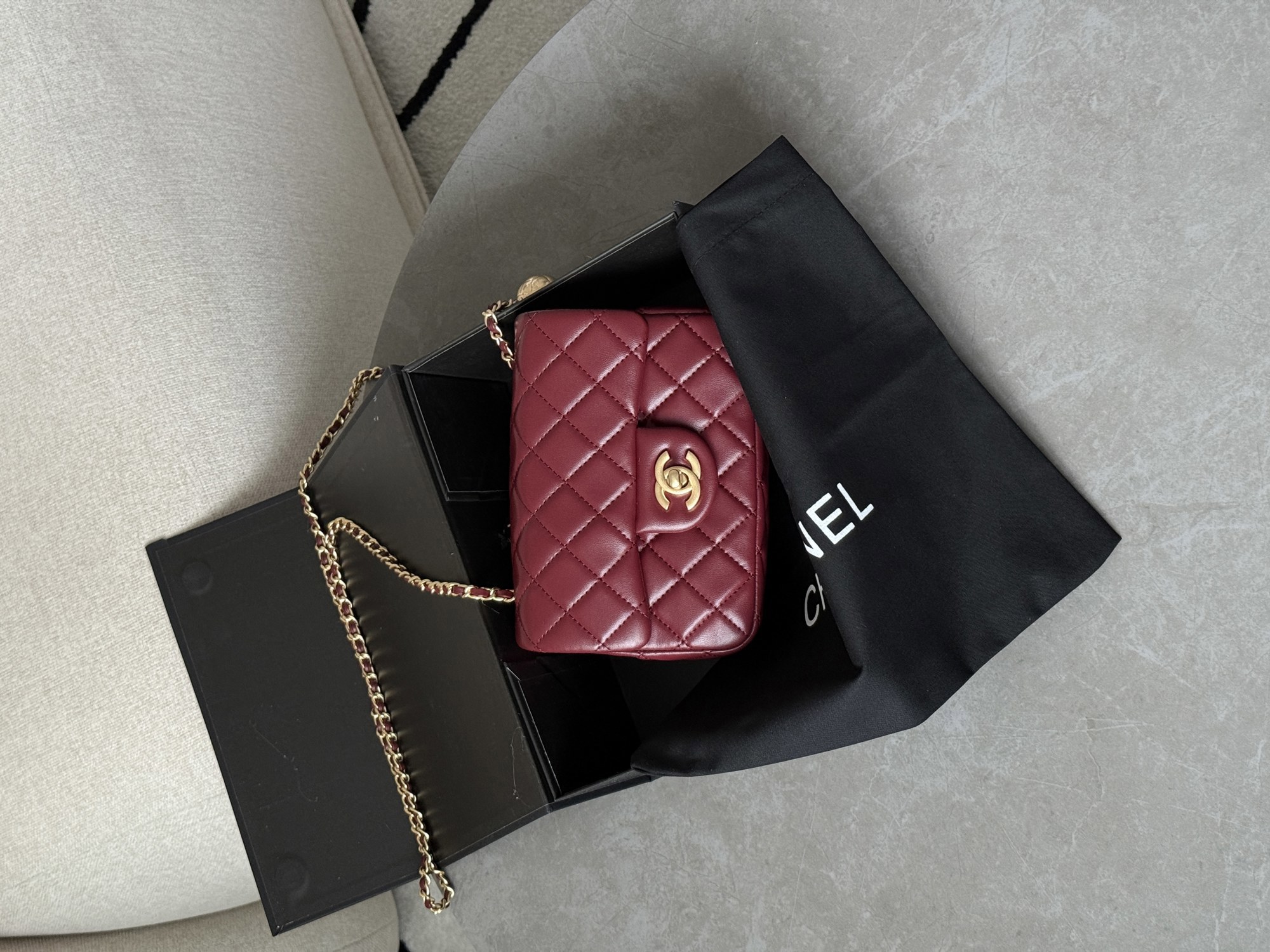 Chanel Mini Classic Single Flap in Burgundy/Gold - 11