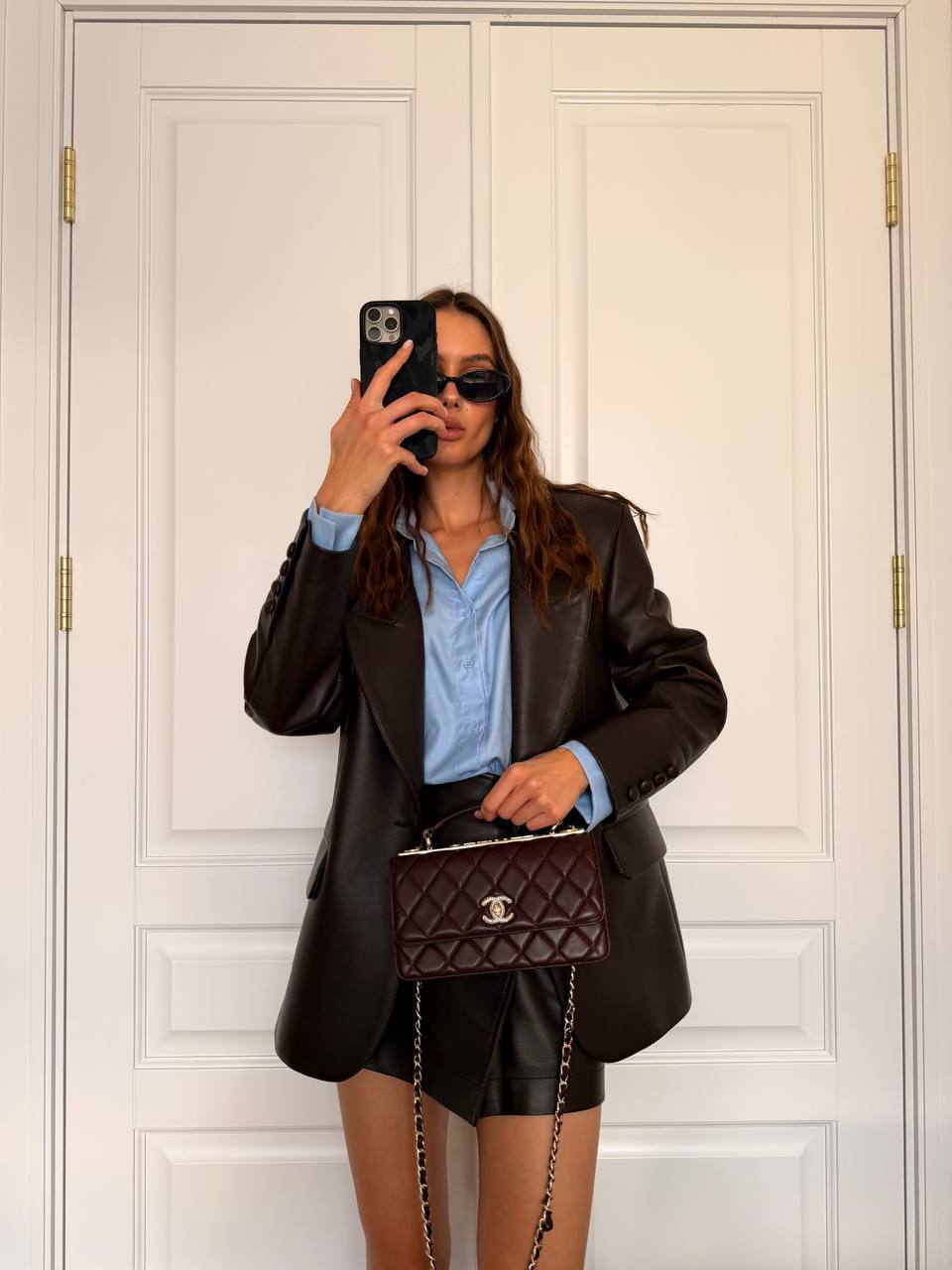 Chanel Mini Flap Bag with Top Handle Lambskin Burgundy - 3