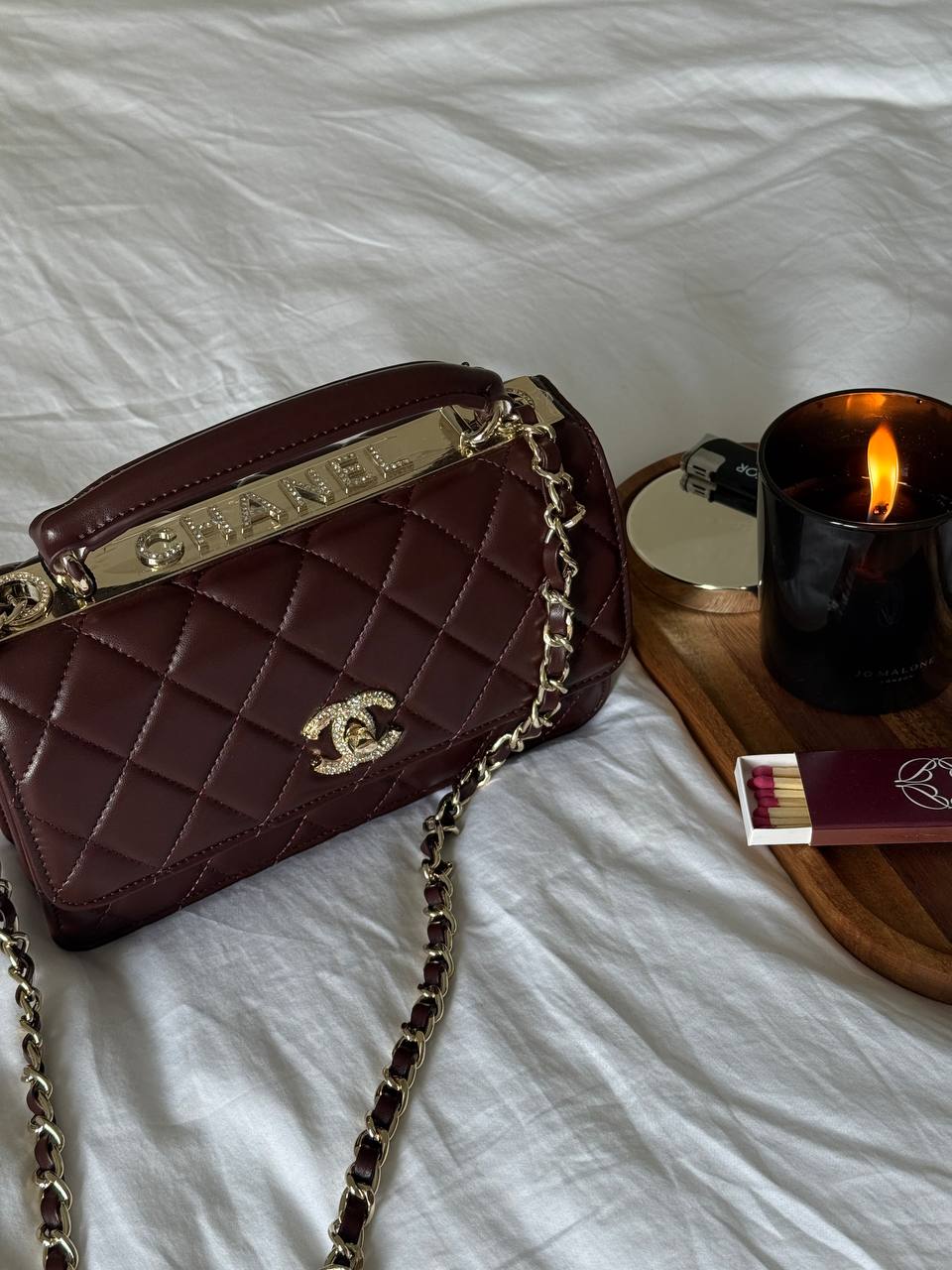 Chanel Mini Flap Bag with Top Handle Lambskin Burgundy - 5