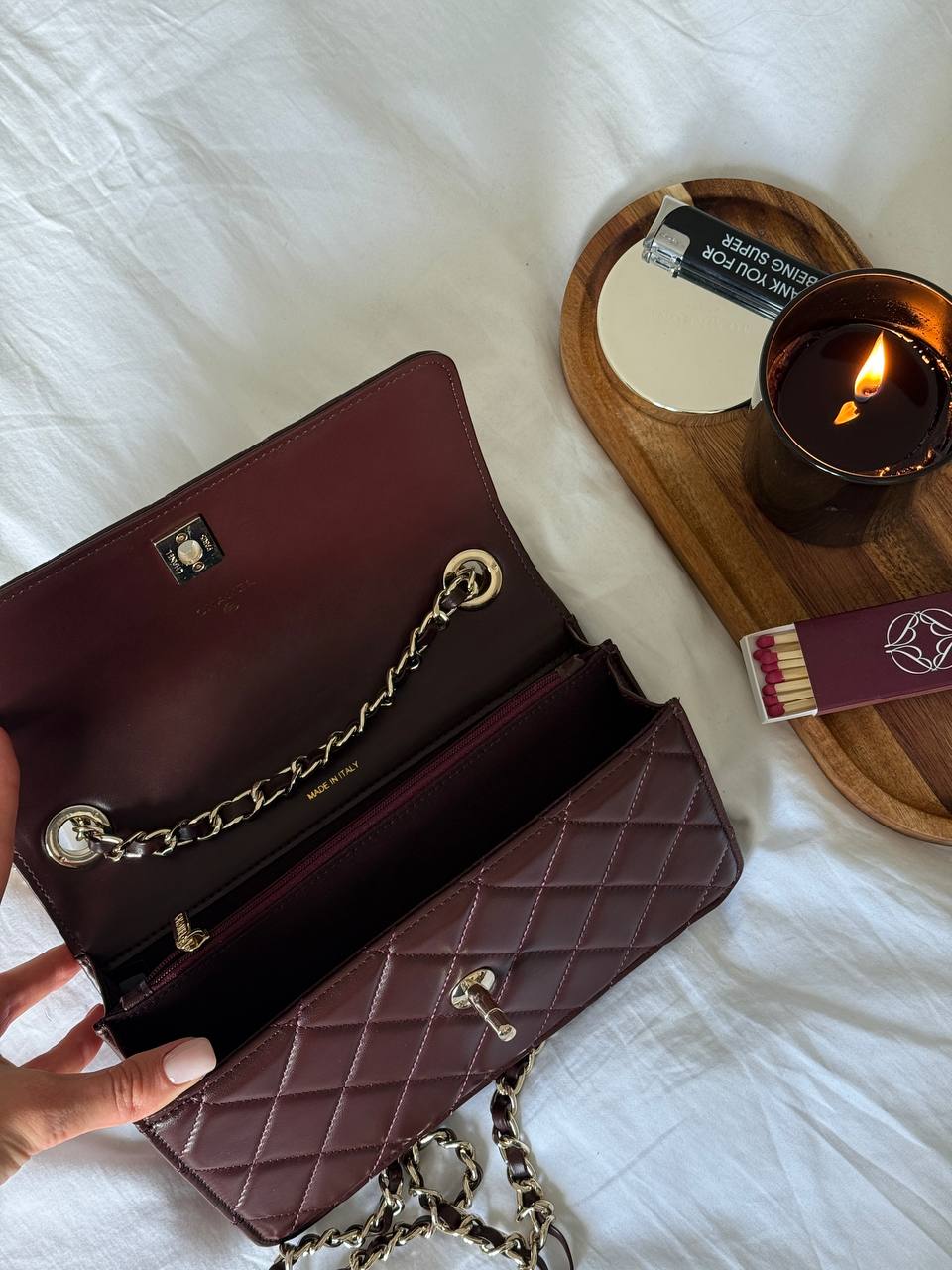 Chanel Mini Flap Bag with Top Handle Lambskin Burgundy - 7