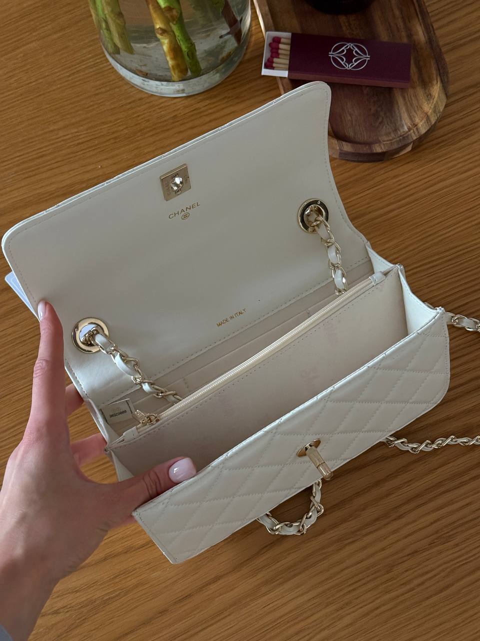 Chanel Mini Flap Bag with Top Handle Lambskin Milk/Gold - 11