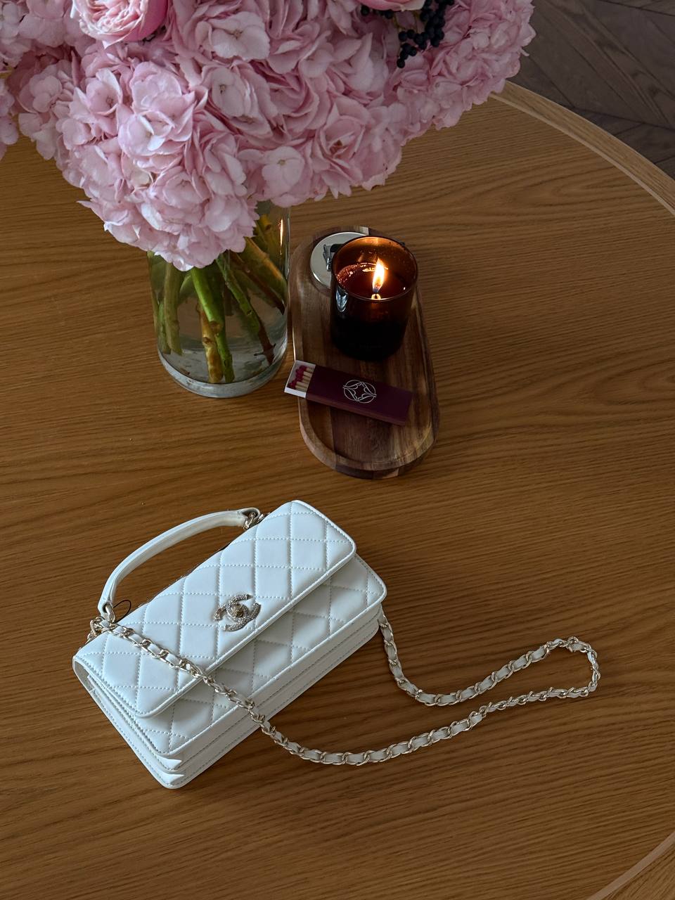 Chanel Mini Flap Bag with Top Handle Lambskin Milk/Gold - 6