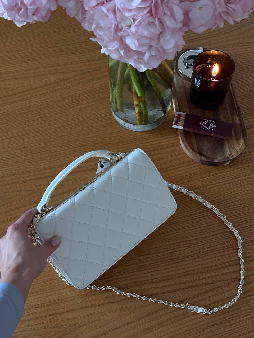 Chanel Mini Flap Bag with Top Handle Lambskin Milk/Gold - 9