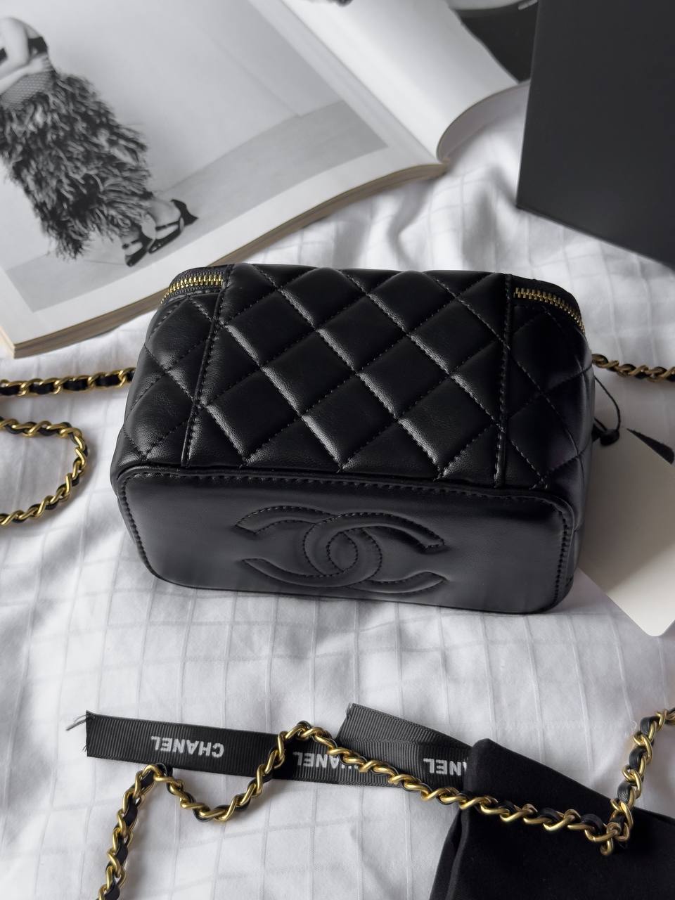 Chanel Mini Vanity Top Handle Case Black Lambskin Brushed Gold Hardware - 13