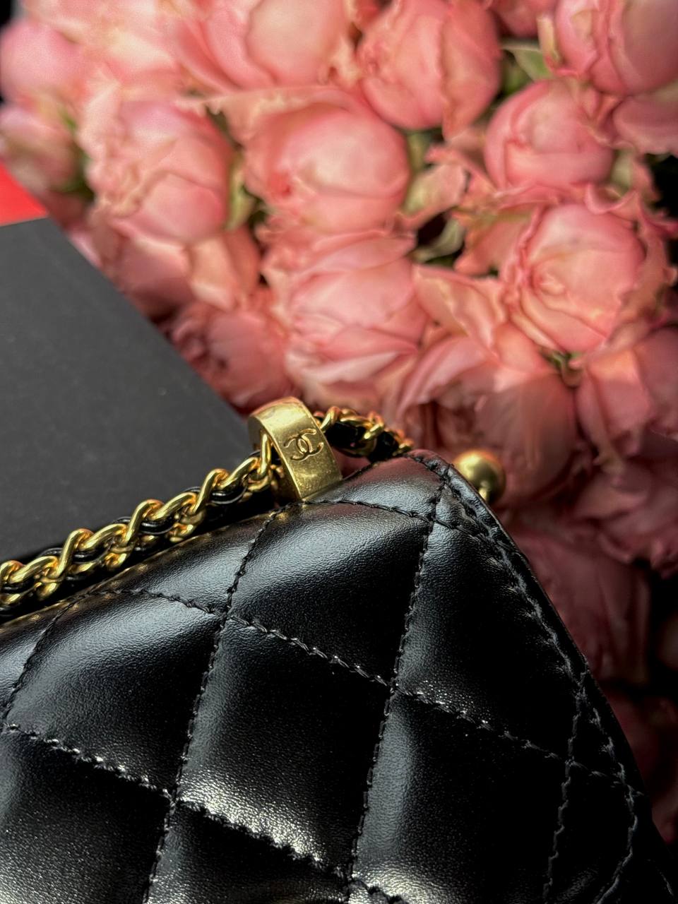 Chanel Pearl Crush Phone Case With Chain Lambskin Black - 11