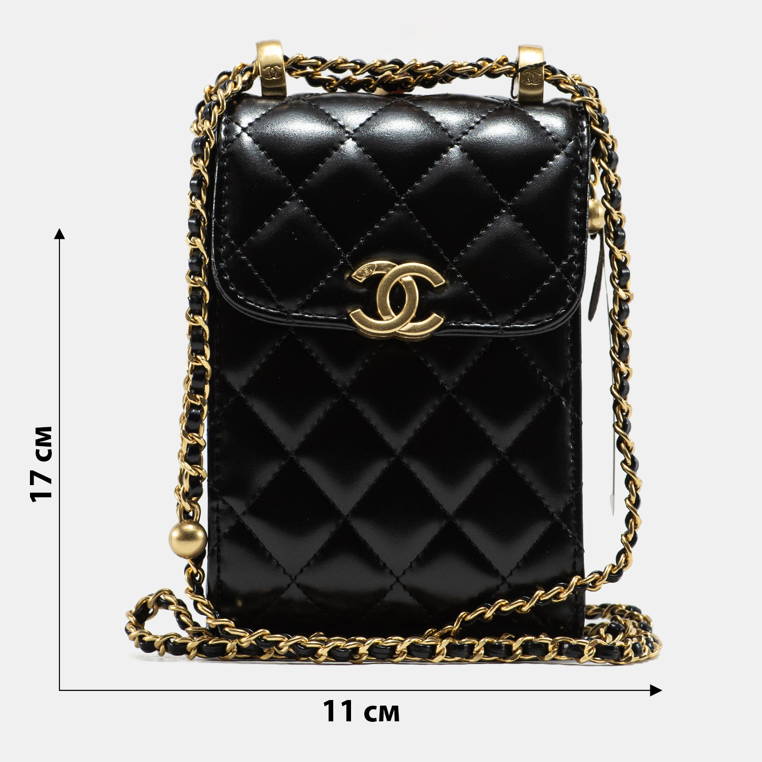 Chanel Pearl Crush Phone Case With Chain Lambskin Black - 3