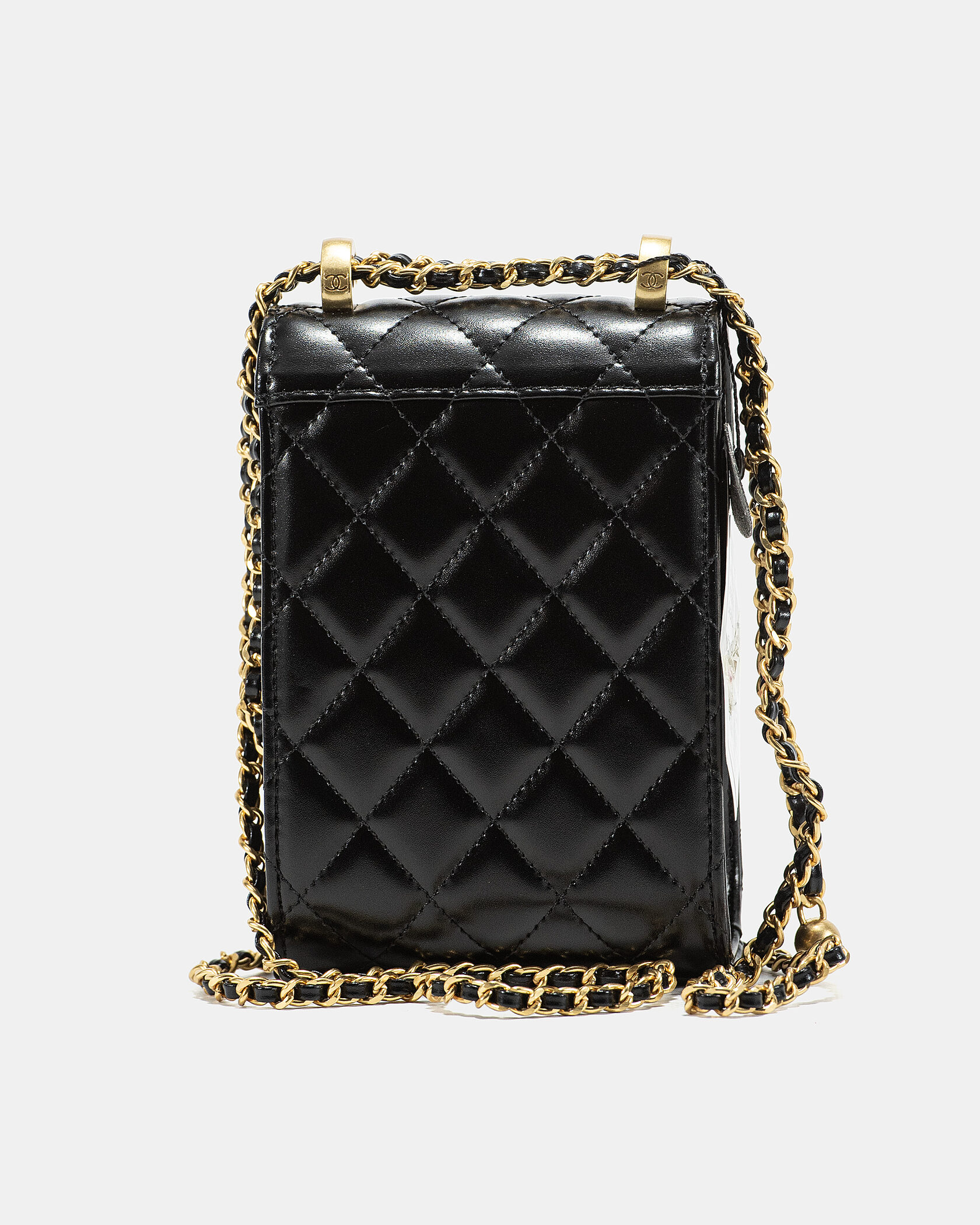 Chanel Pearl Crush Phone Case With Chain Lambskin Black - 8