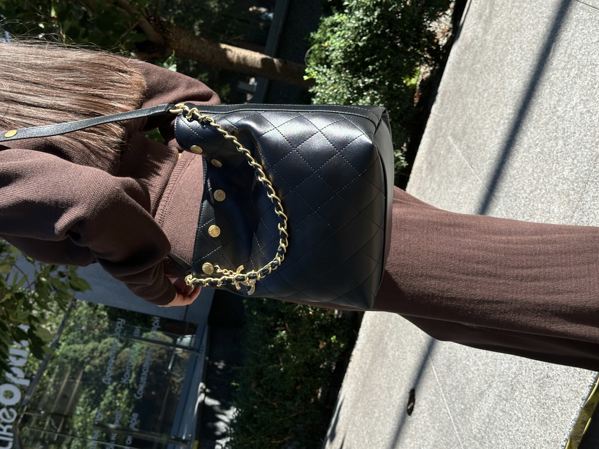 Chanel Quilted Drawstring Bag in Black/Gold - 4