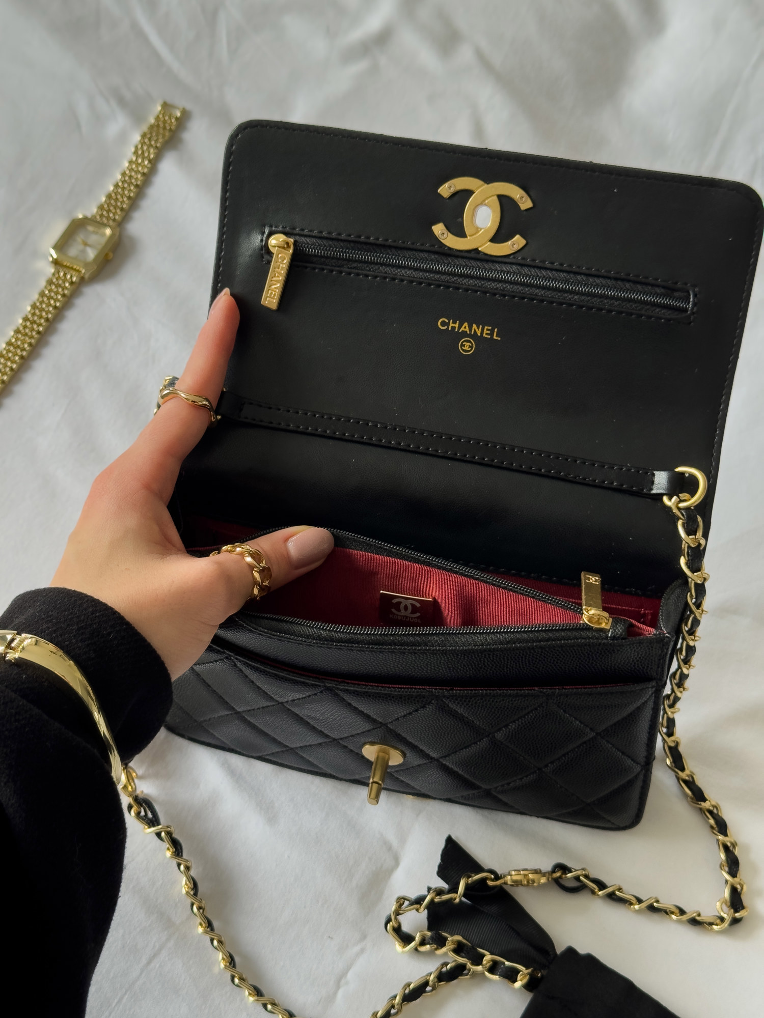 Chanel Shoulder Bag Black/Gold Caviar магнітна коробка - 14
