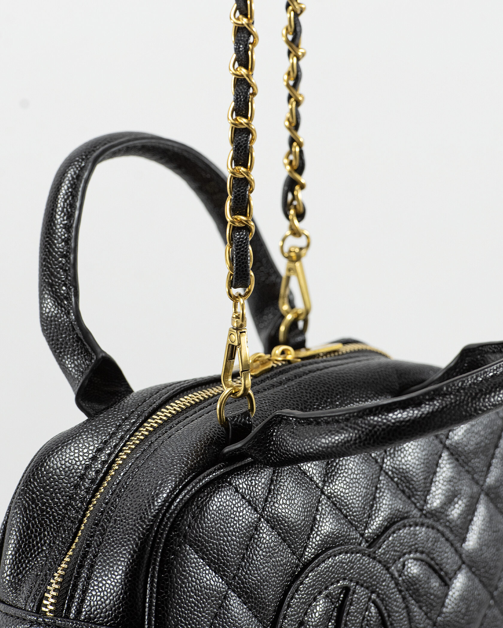 Chanel Small Bowling Bag in Black Caviar Leather - 12