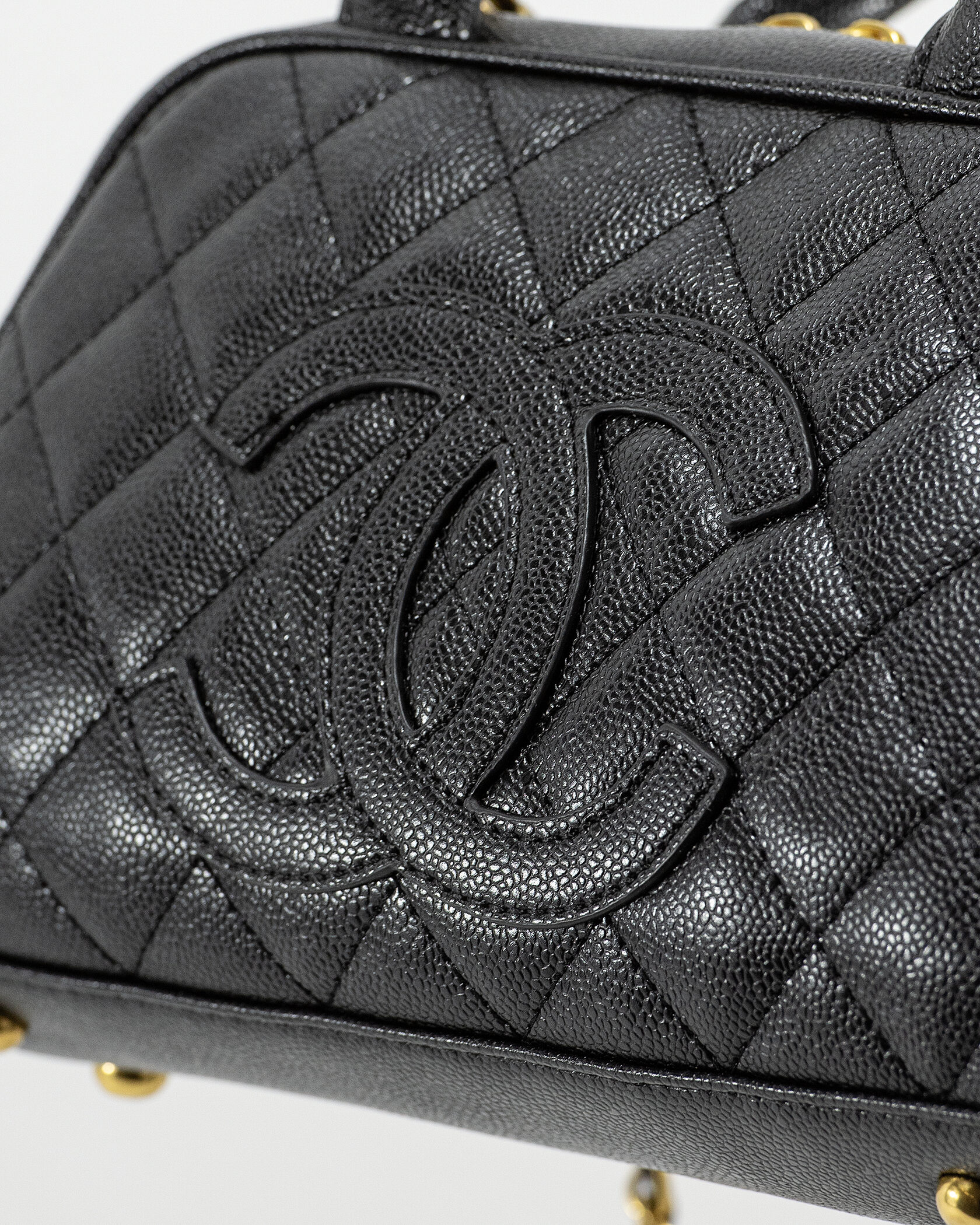 Chanel Small Bowling Bag in Black Caviar Leather - 6