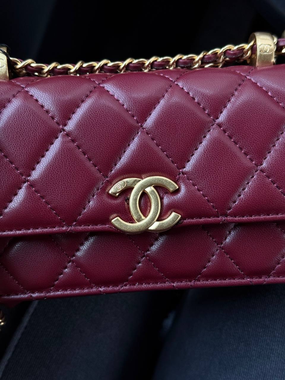 Chanel Trendy CC Wallet On Chain Lambskin Burgundy/Gold - 6