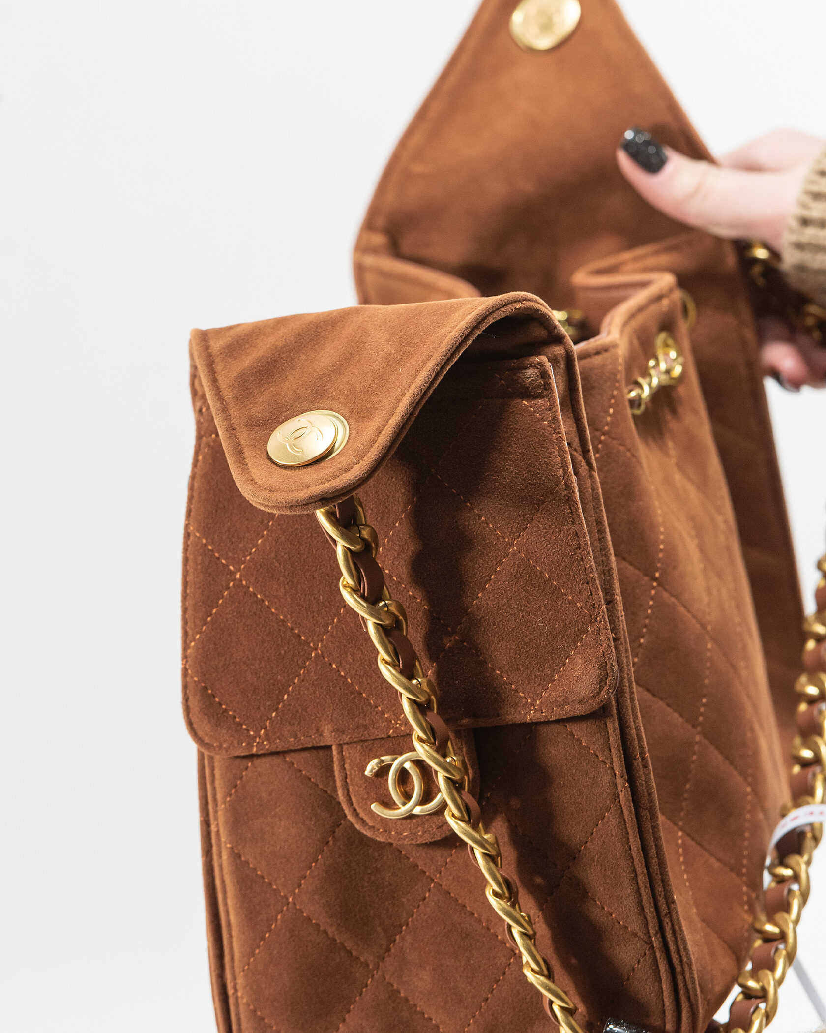 Chanel Vintage CC Logo Quilted Suede Flap Shoulder Bag Brown - 11