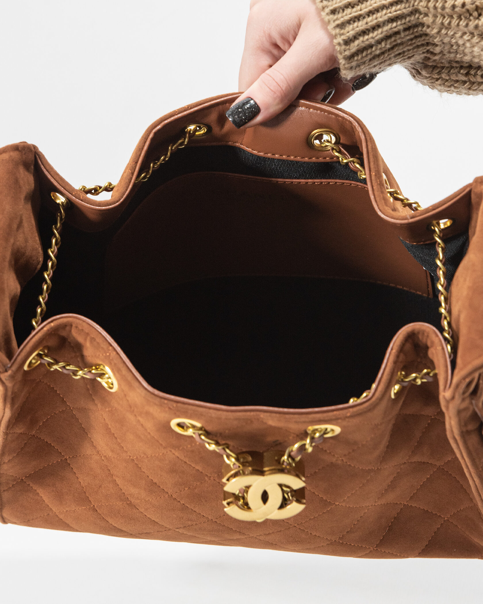 Chanel Vintage CC Logo Quilted Suede Flap Shoulder Bag Brown - 12