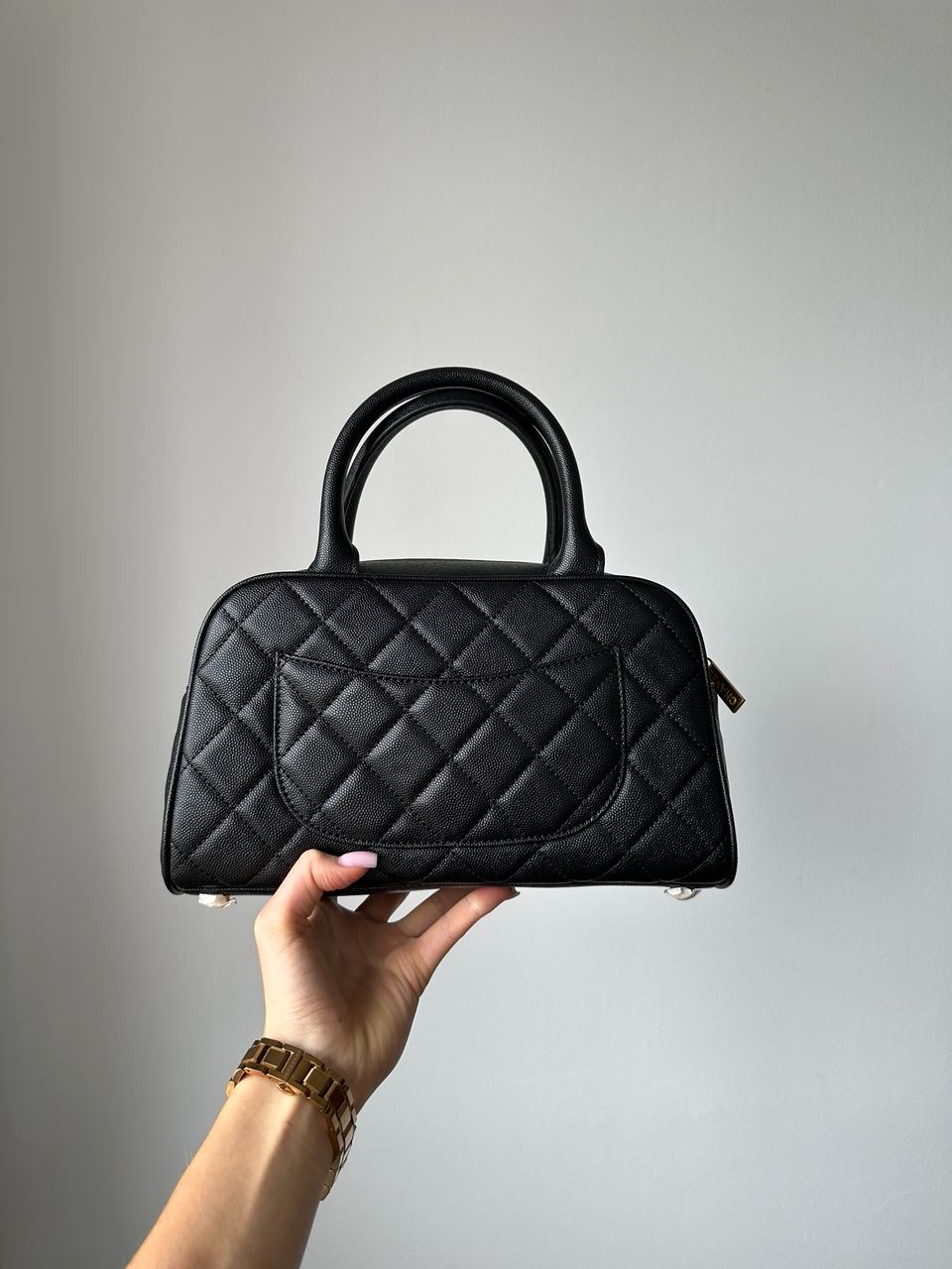 Chanel Vintage CC Quilted Caviar Bowling Bag Black - 5