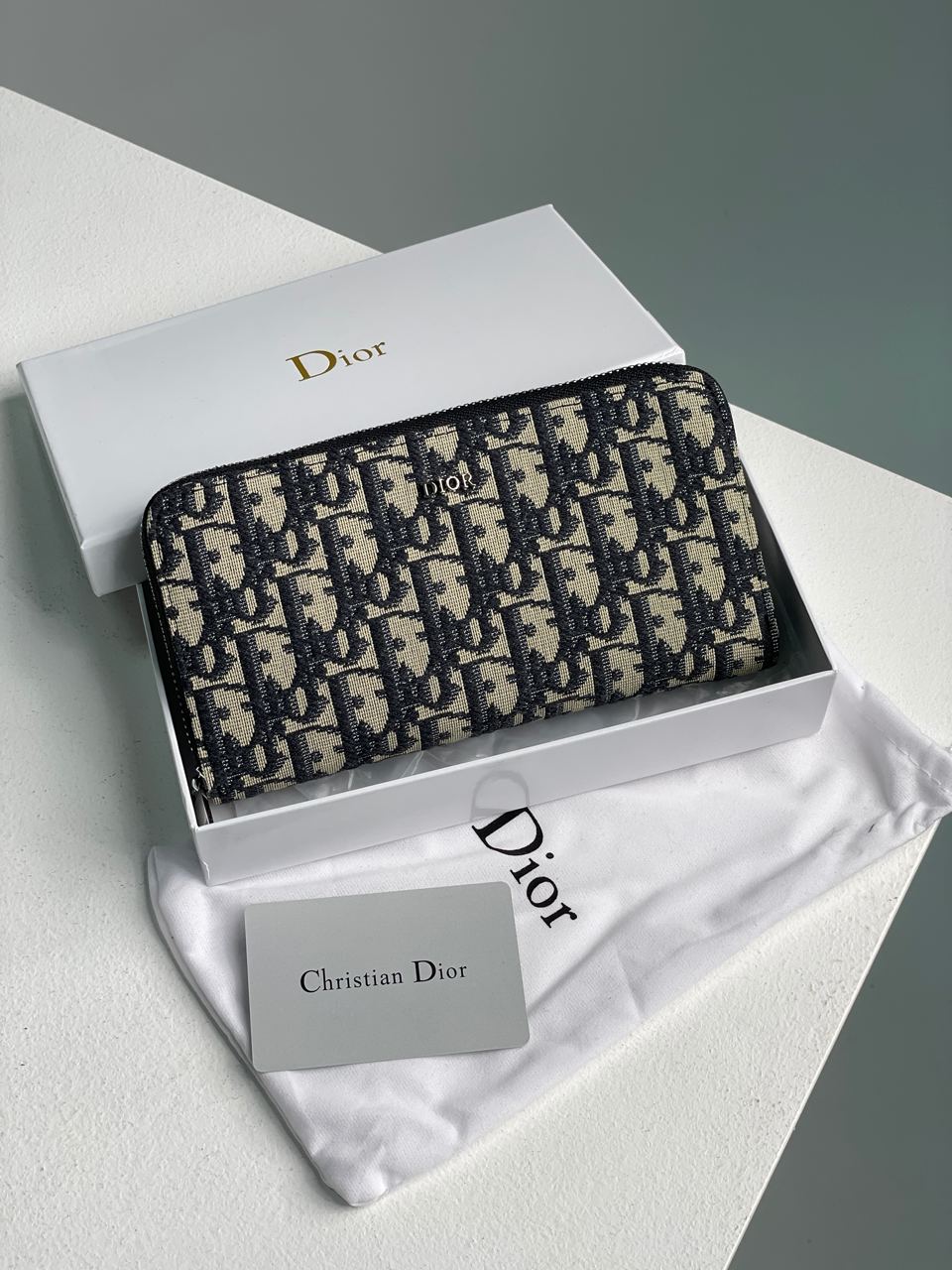 Christian Dior 30 Montaigne Wallet Blue Oblique Jacquard - 2