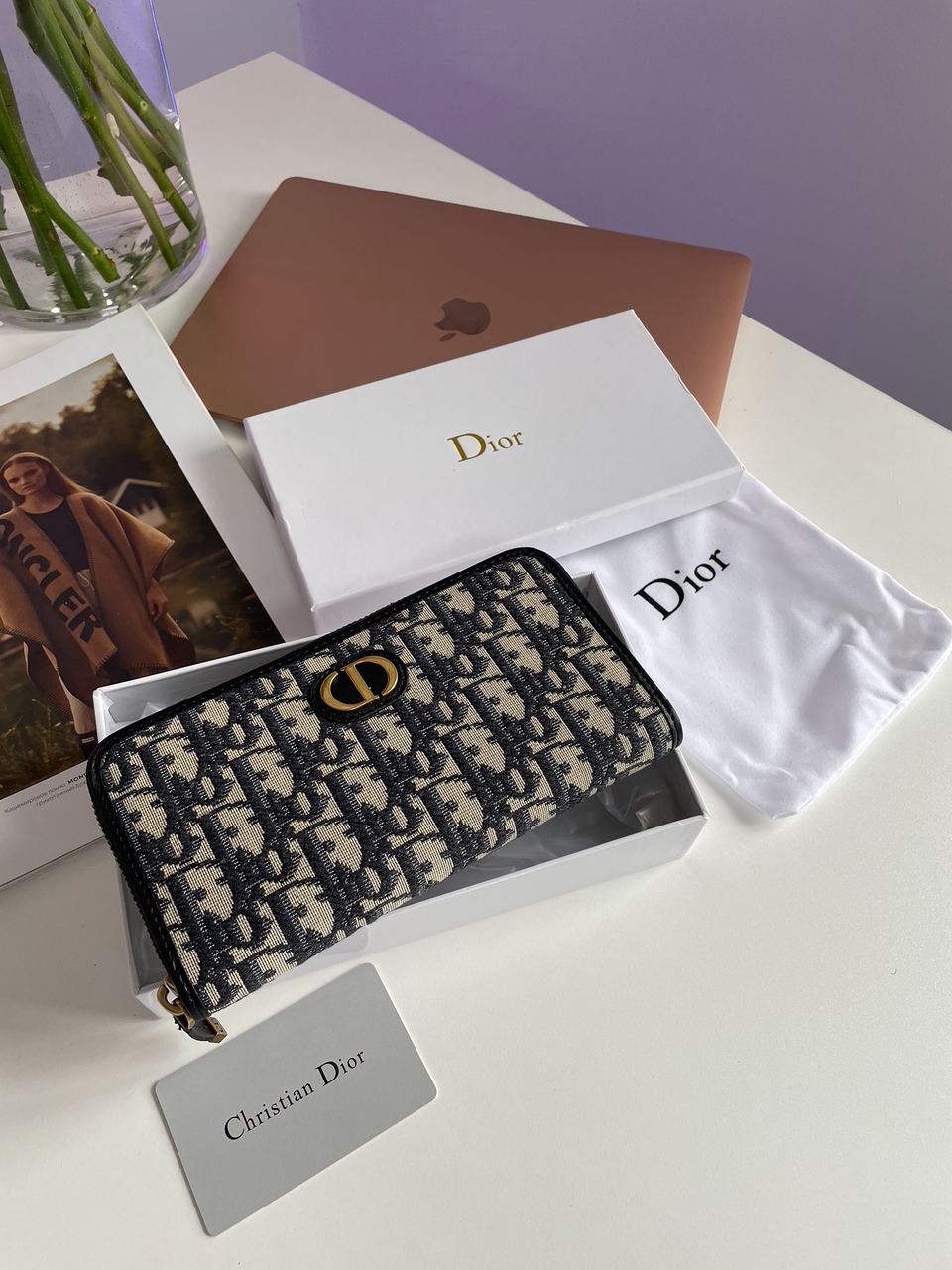 Christian Dior 30 Montaigne Wallet Blue Oblique Jacquard - 4