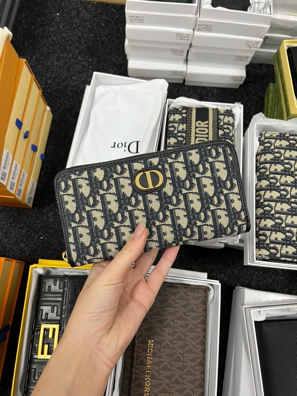 Christian Dior 30 Montaigne Wallet Blue Oblique Jacquard - 5