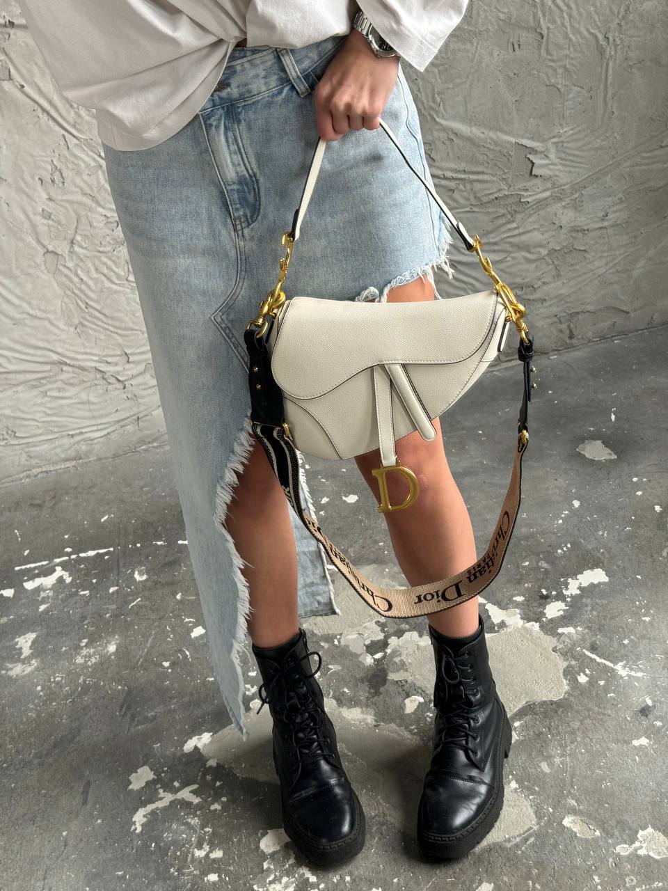 Christian Dior Cream Leather Saddle Bag - 3