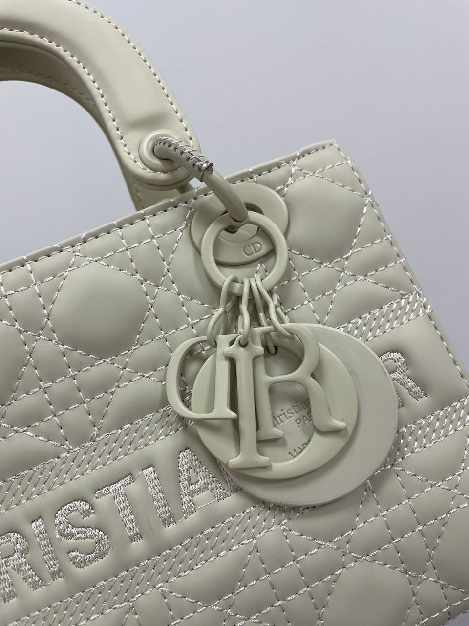 Christian Dior Latte Ultramatte Cannage Calfskin Mini Lady Dior Beige - 8