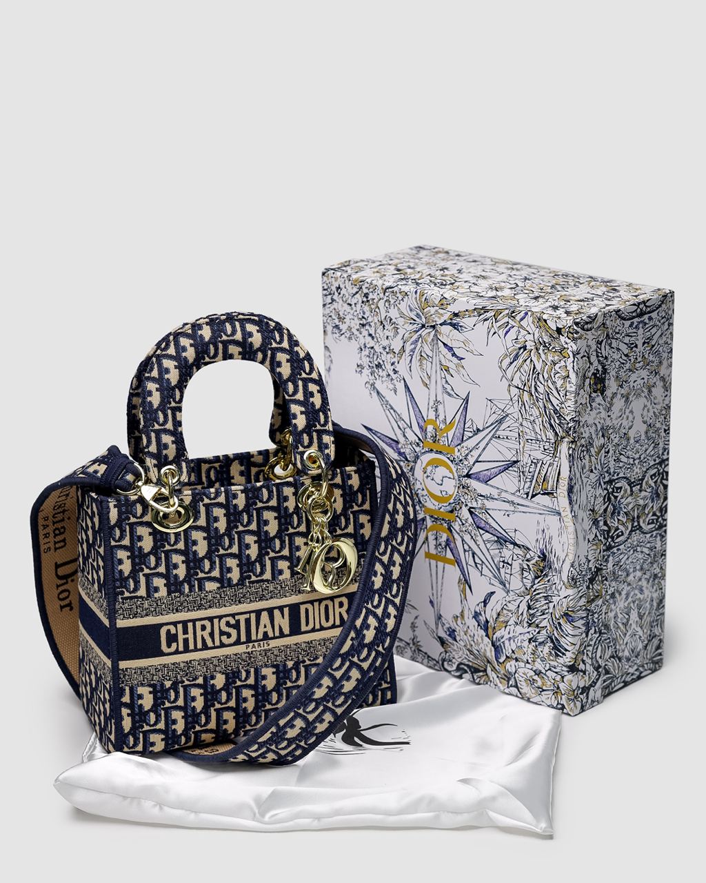 Christian Dior Medium Lady D-Lite Bag Blue/Beige - 2