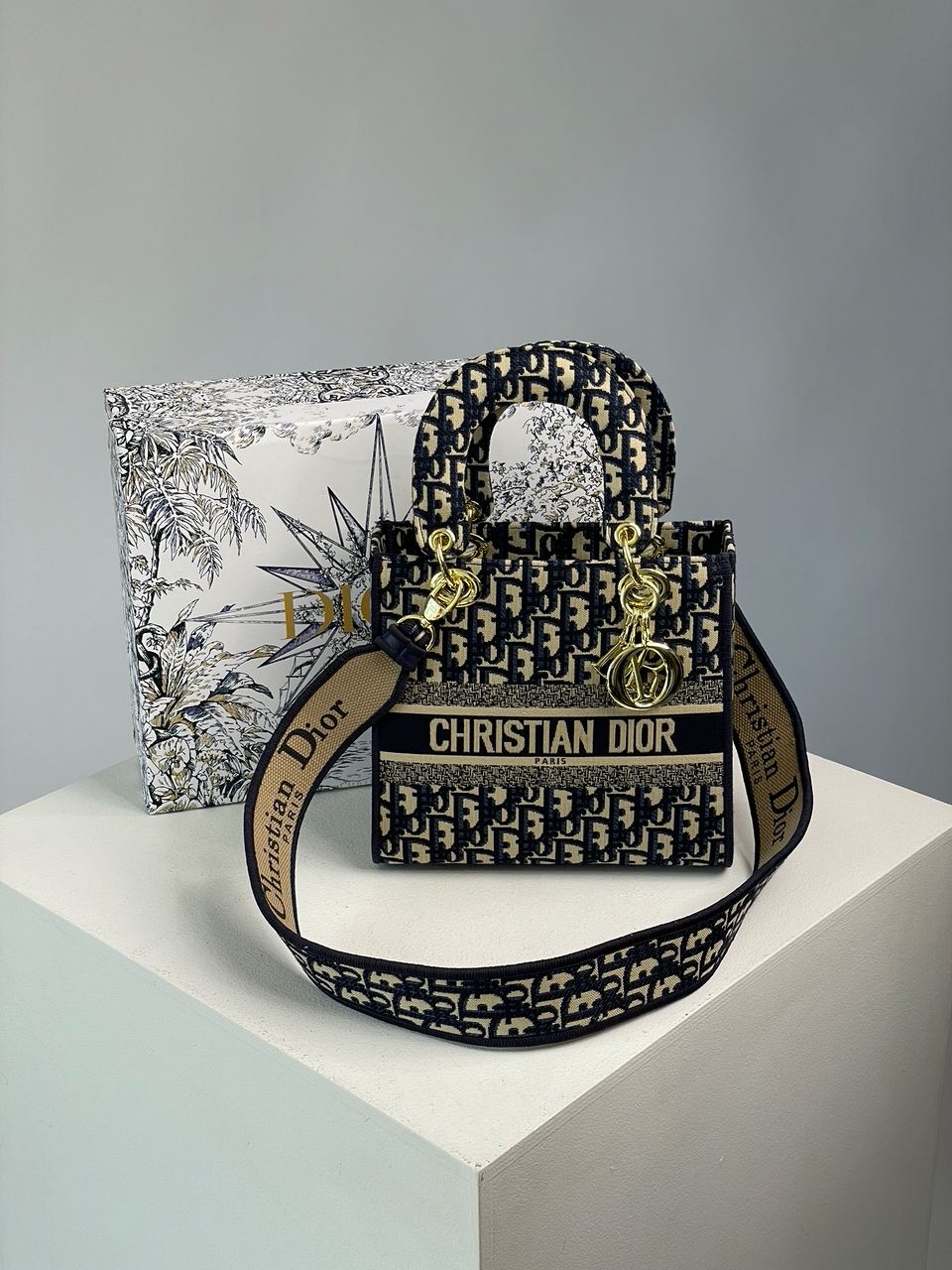 Christian Dior Medium Lady D-Lite Bag Blue/Beige - 4