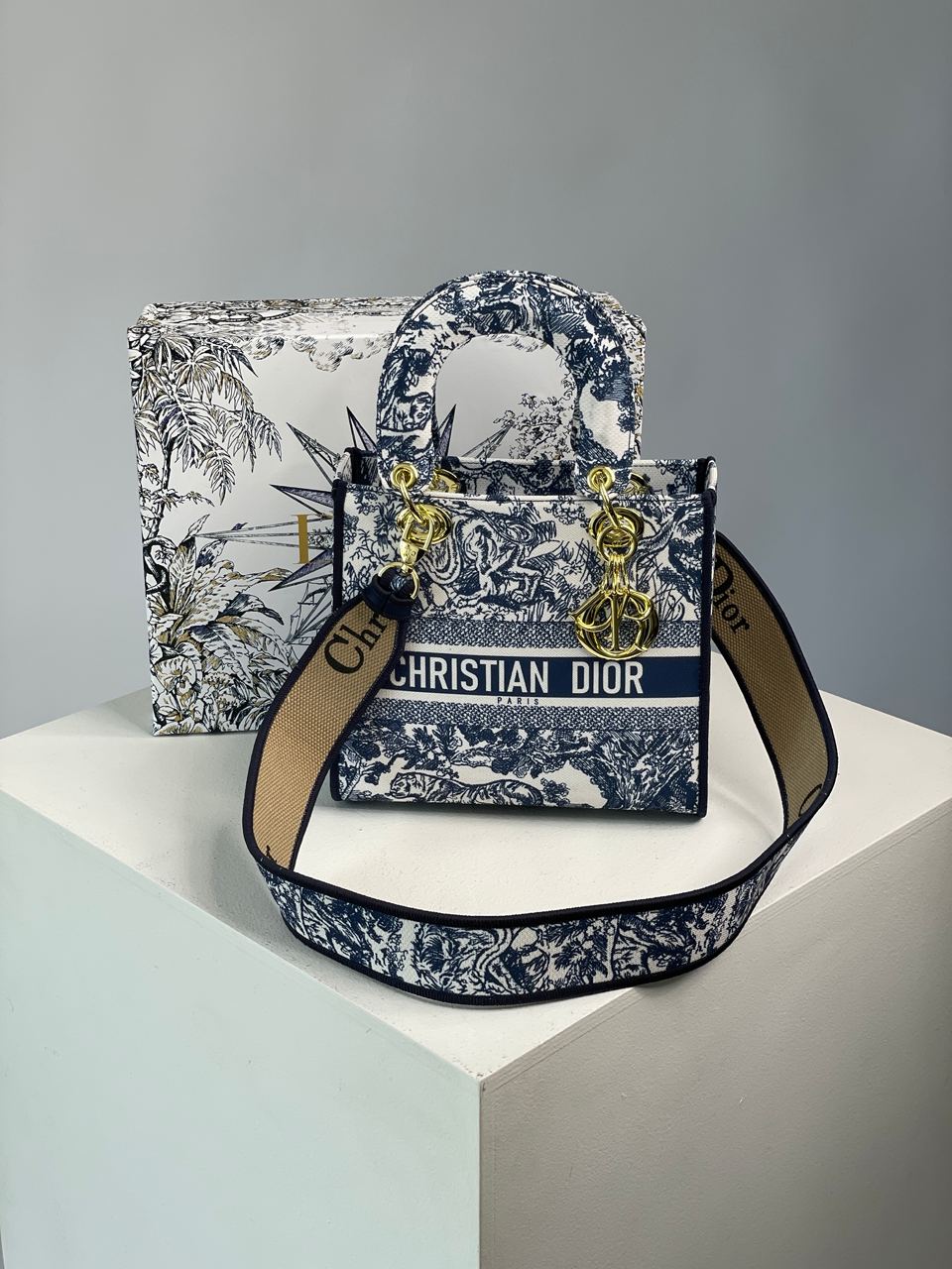 Christian Dior Medium Lady D-Lite Bag Blue/White - 8