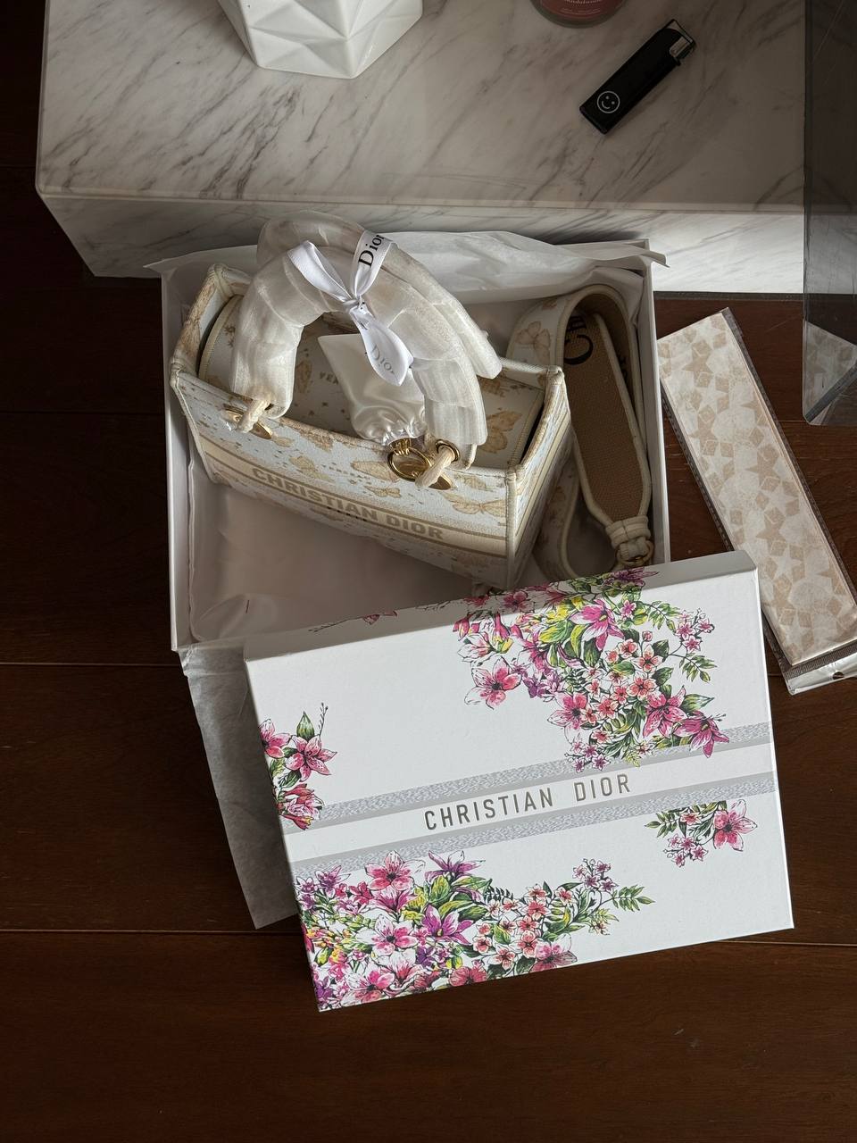 Christian Dior Medium Lady Dior Butterfly Embroidered Canvas Bag in Off-White/Beige - 14