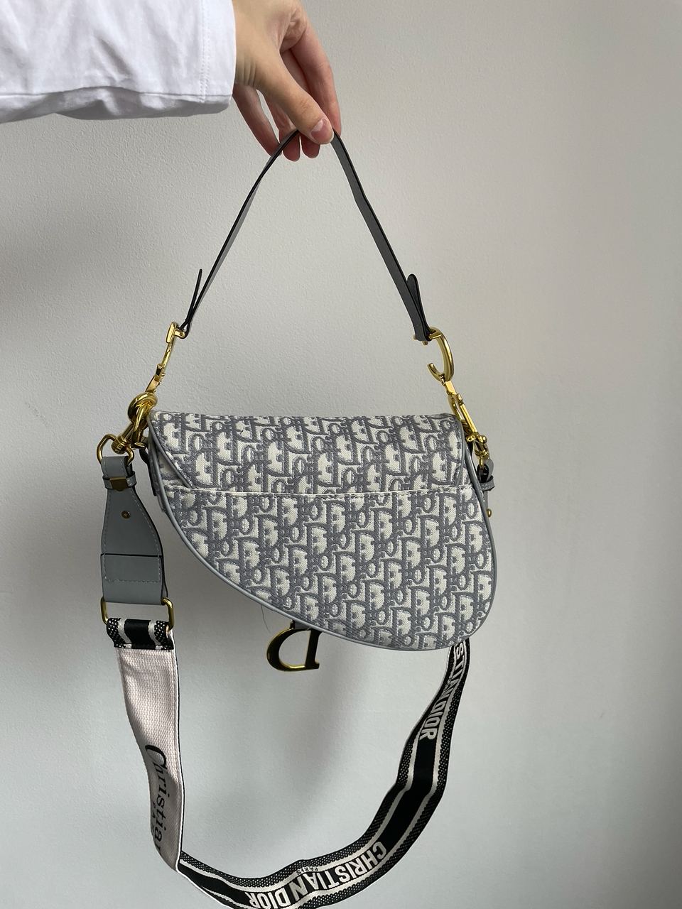 Christian Dior Saddle Bag Gray Oblique Embroidery - 12