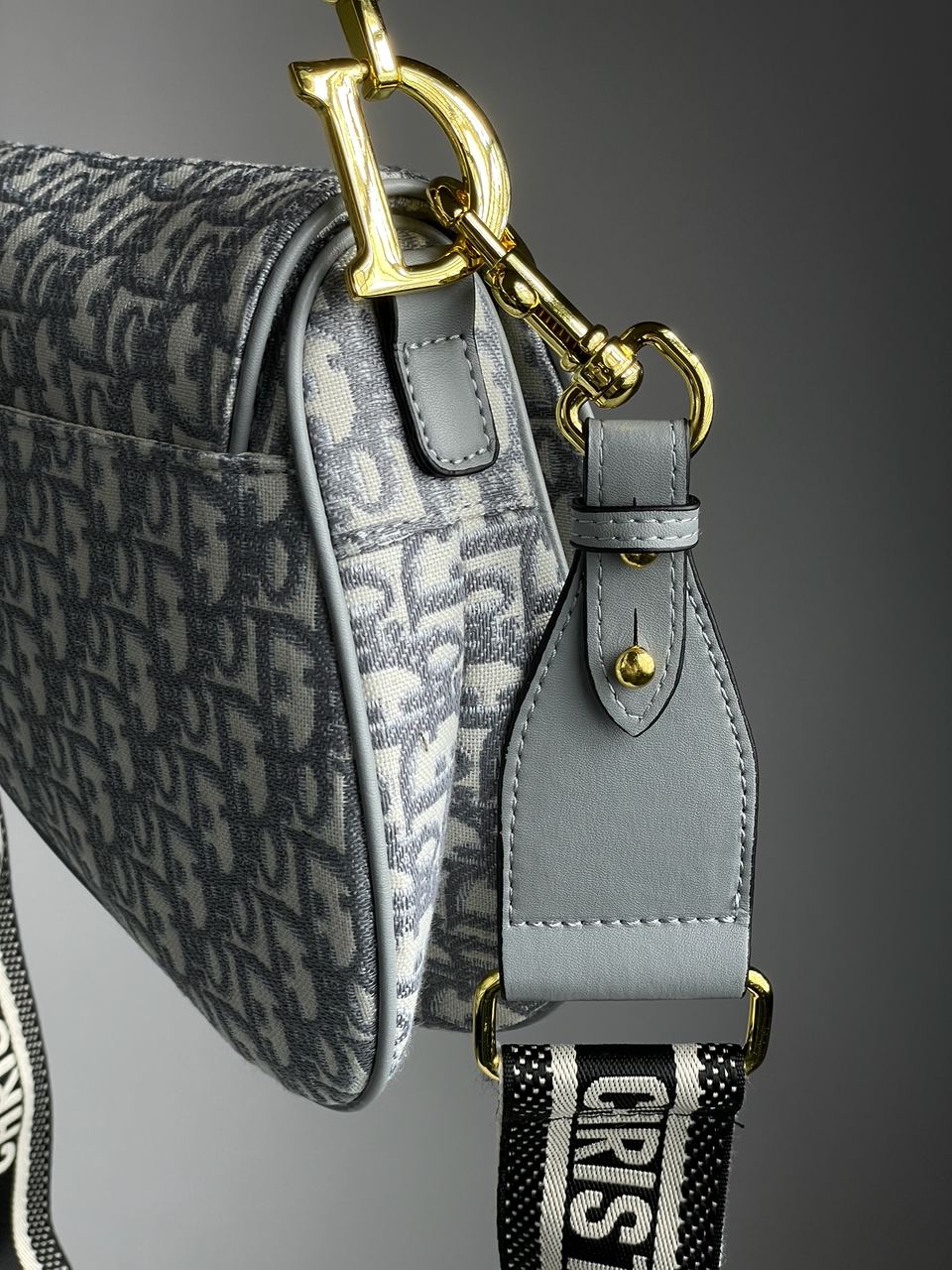Christian Dior Saddle Bag Gray Oblique Embroidery - 15