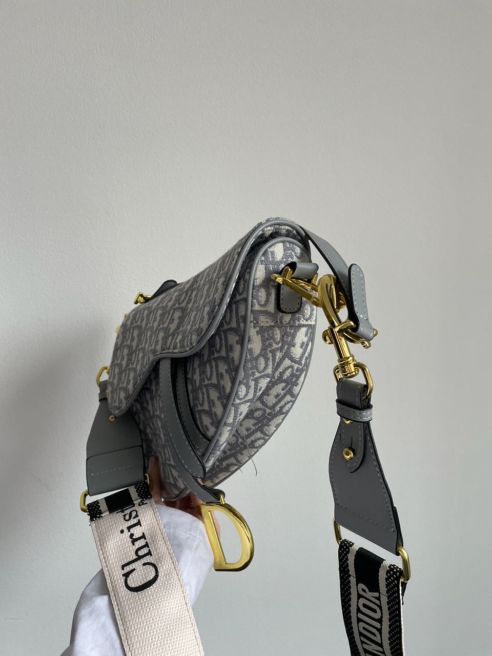 Christian Dior Saddle Bag Gray Oblique Embroidery - 16