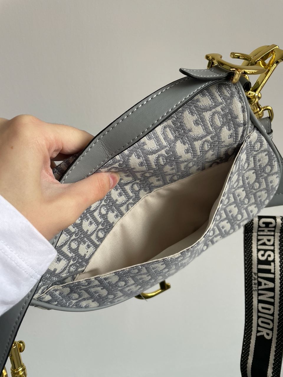 Christian Dior Saddle Bag Gray Oblique Embroidery - 17