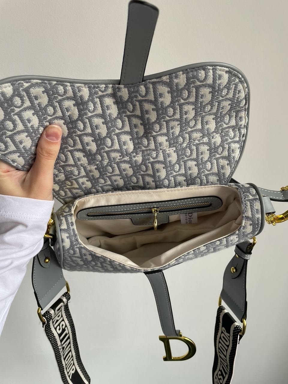 Christian Dior Saddle Bag Gray Oblique Embroidery - 18