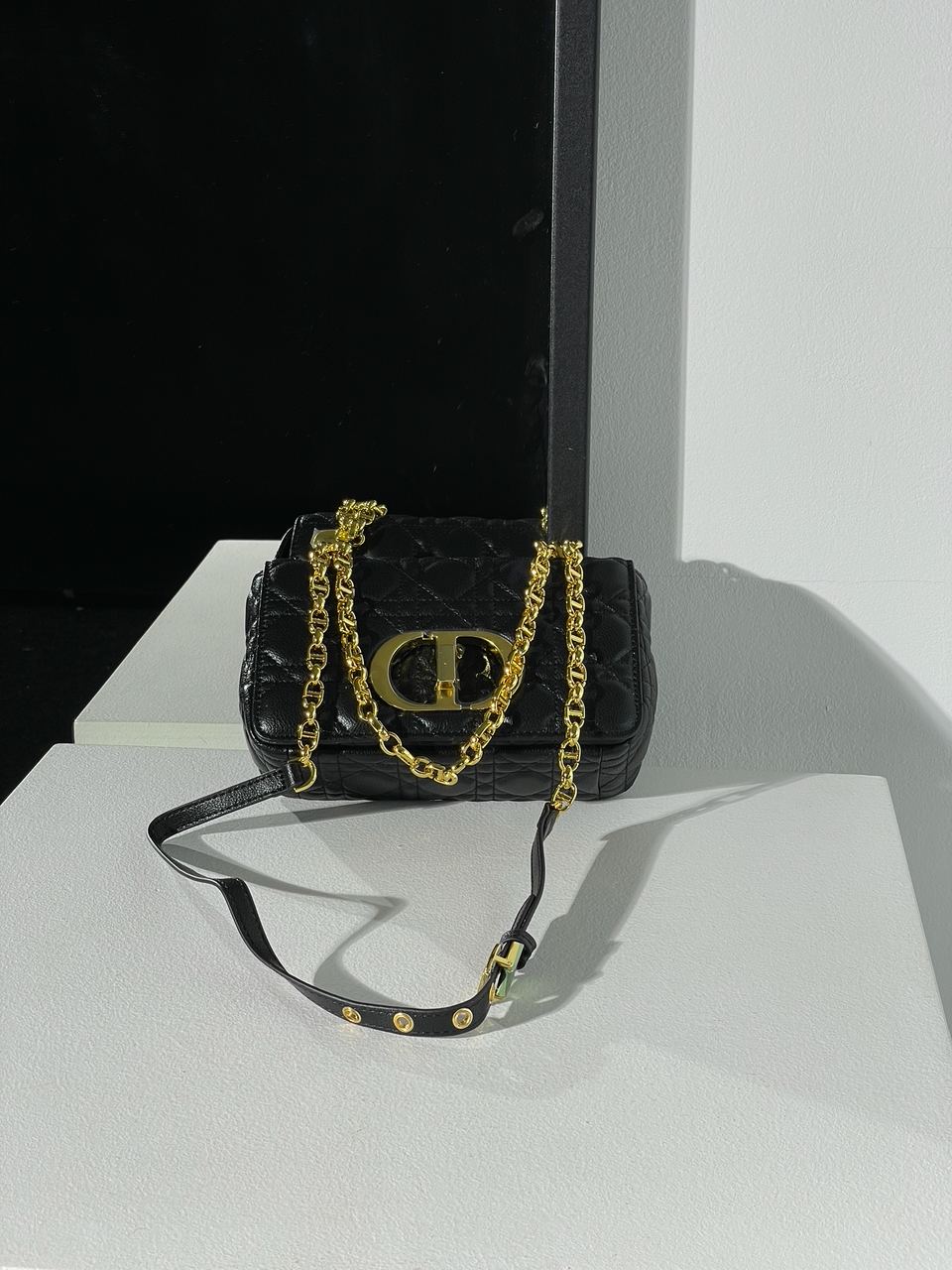 Christian Dior Small Dior Caro Bag Black Supple Cannage Calfskin - 3