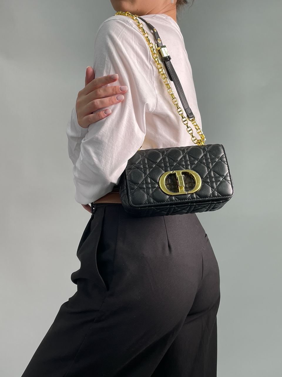 Christian Dior Small Dior Caro Bag Black Supple Cannage Calfskin - 8