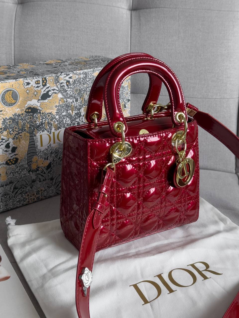 Christian Dior Small Lady My ABCDior Bag Red Patent Cannage Calfskin - 2