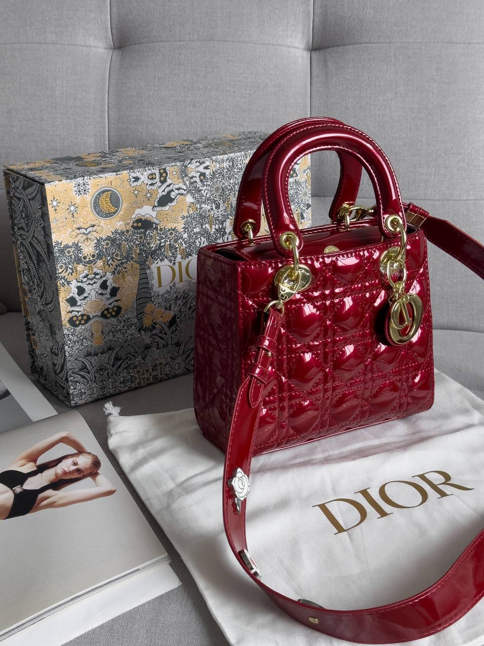 Christian Dior Small Lady My ABCDior Bag Red Patent Cannage Calfskin - 3