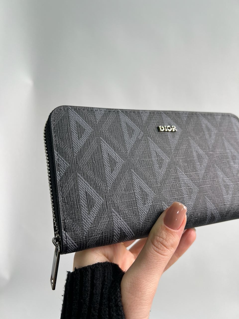 Christian Dior Zipped Long Wallet Grey Diamond Canvas - 9