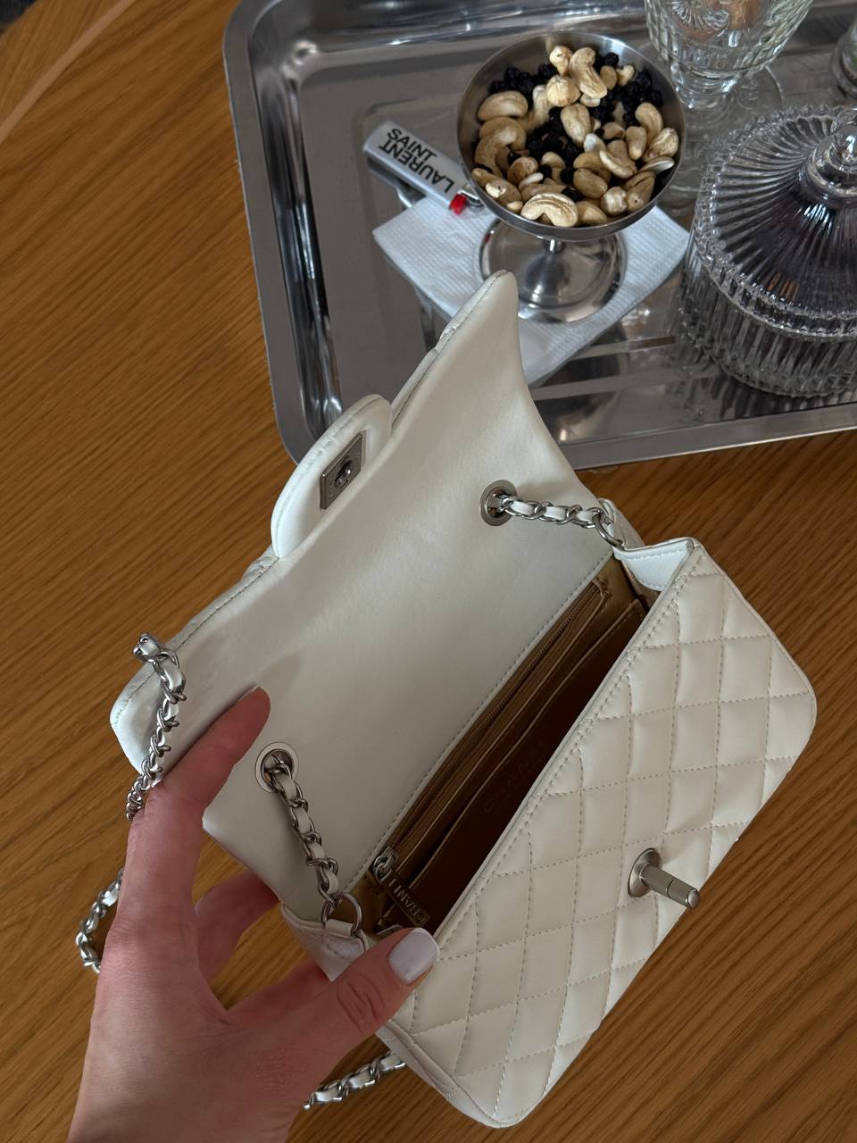 Classic 1.55 Small Single Flap in Milk/Silver - 10