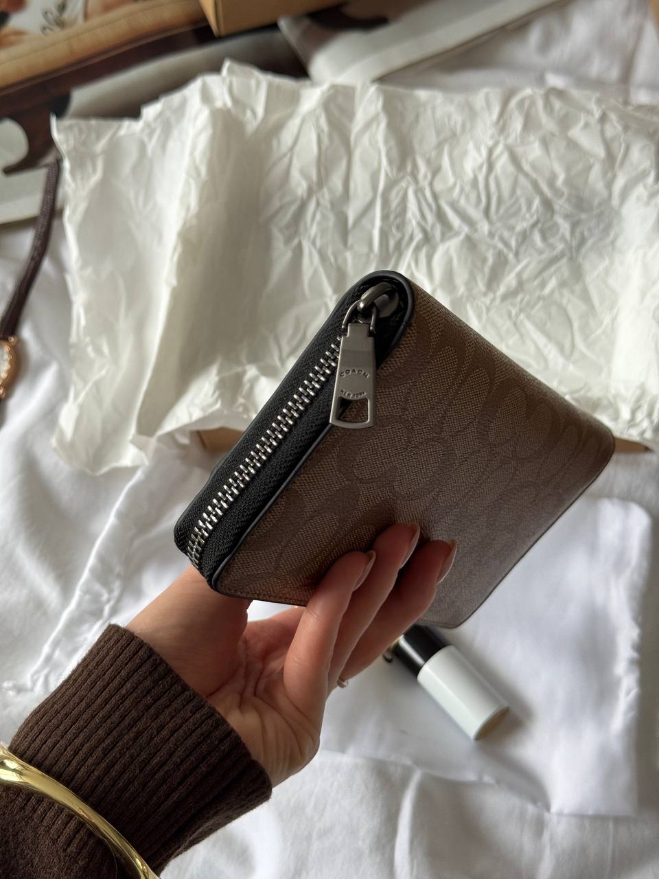 Coach Accordion Wallet In Signature Beige - 13