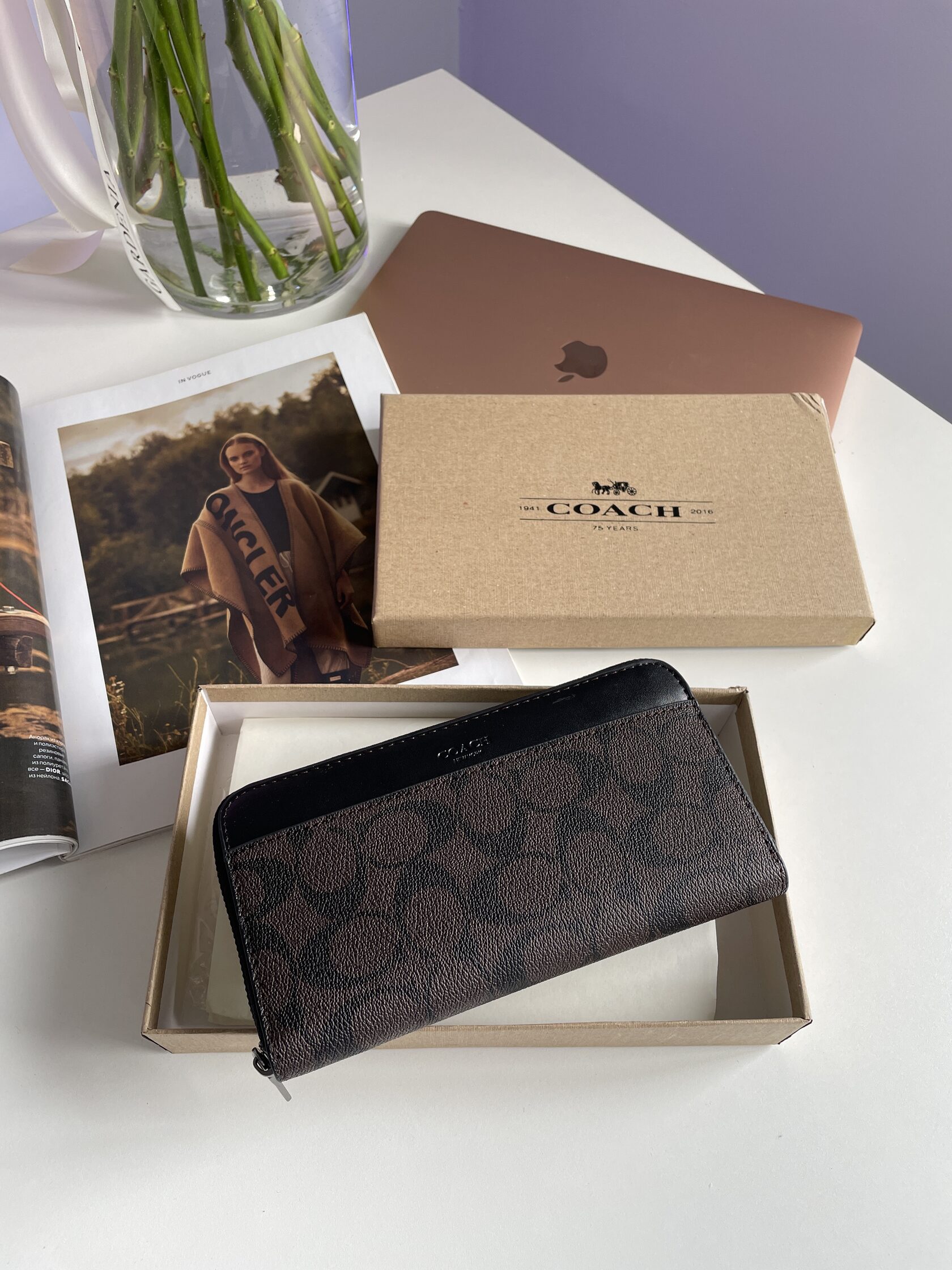 Coach Accordion Wallet In Signature Canvas Brown - 3