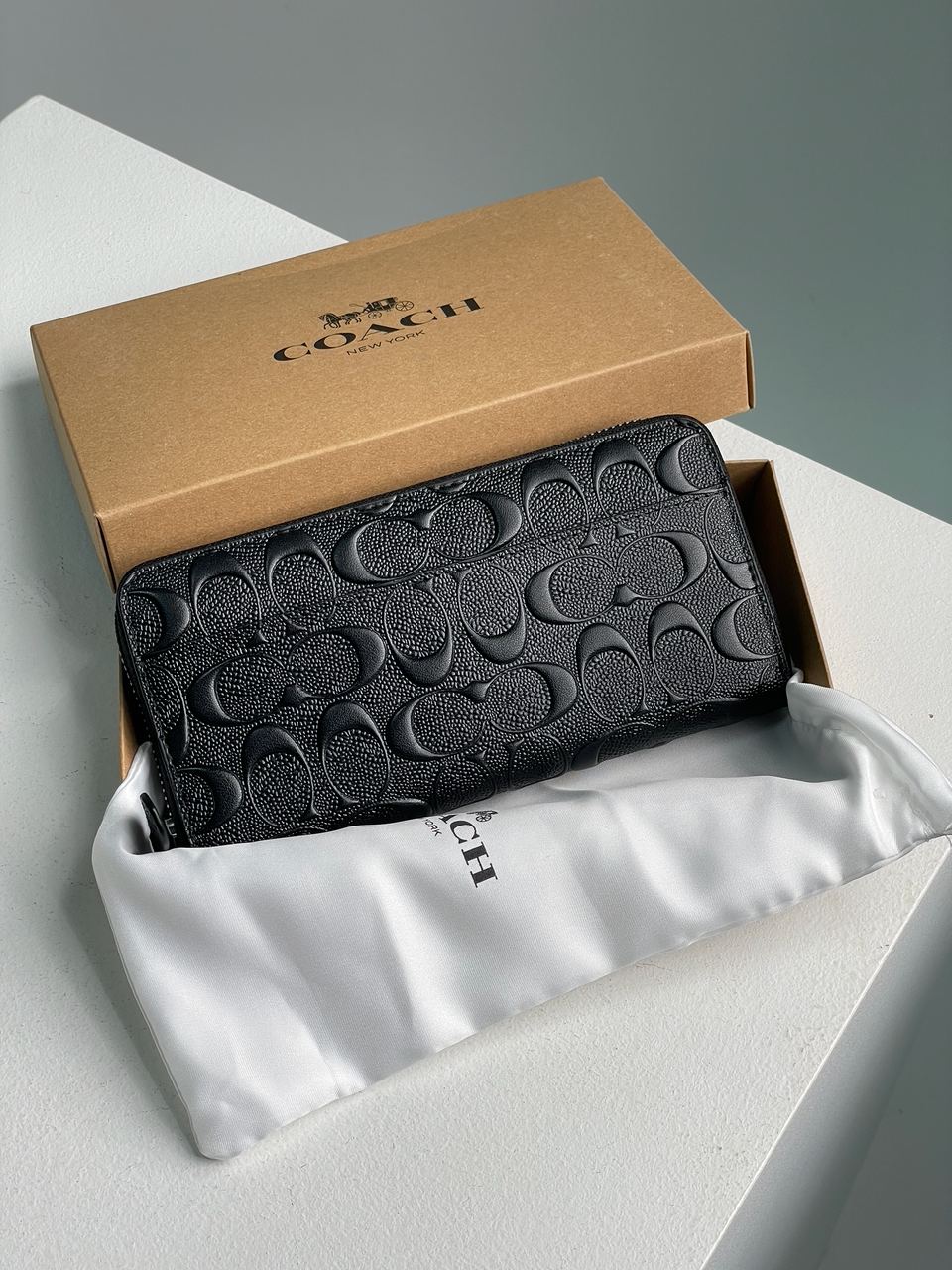 Coach Accordion Zip Long Wallet Embossed Black - 2