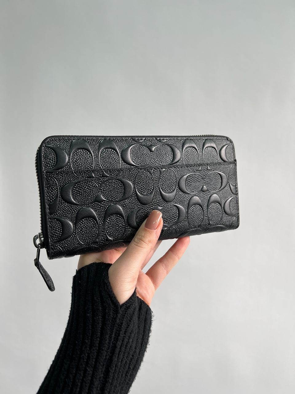 Coach Accordion Zip Long Wallet Embossed Black - 6