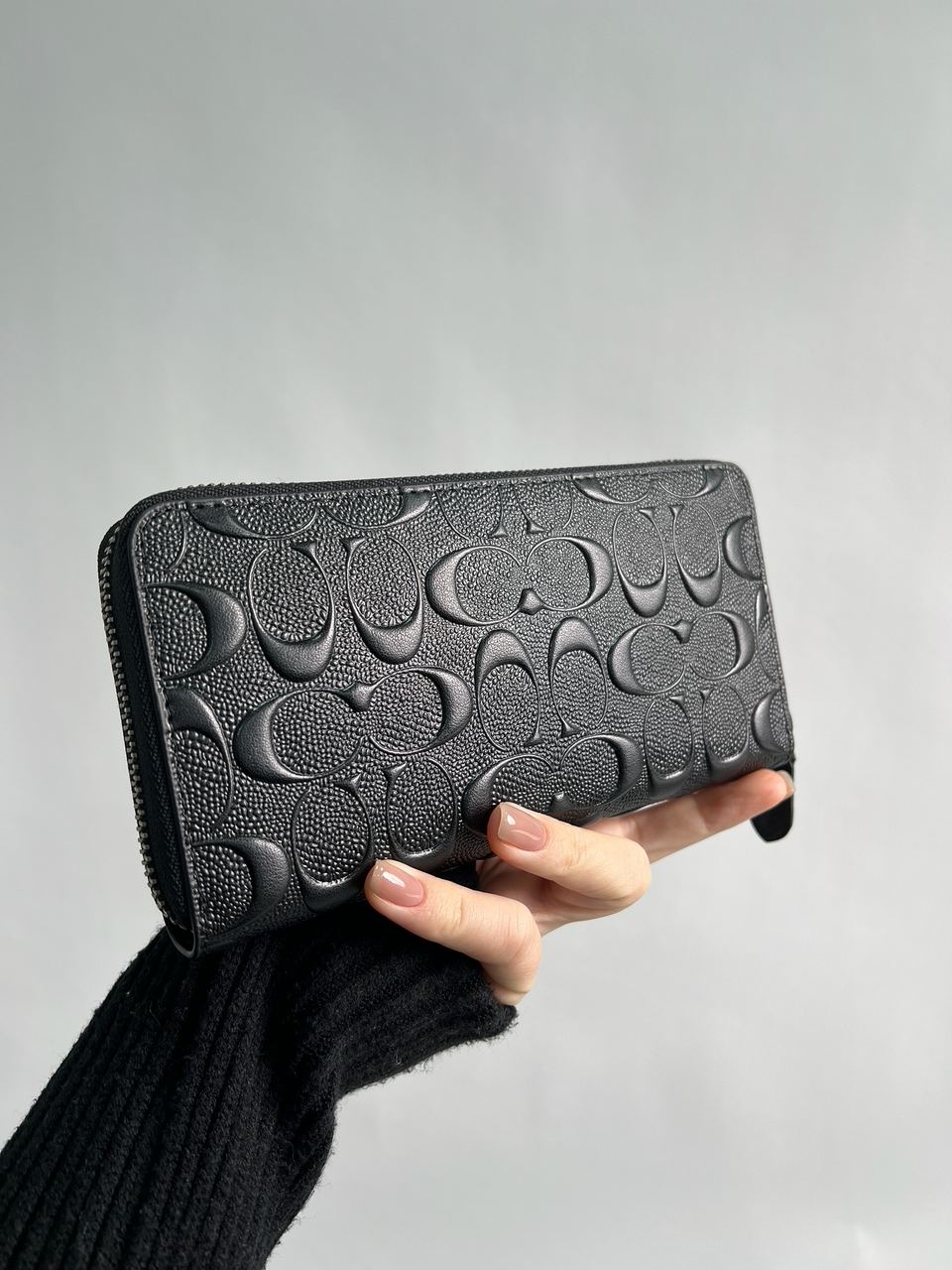 Coach Accordion Zip Long Wallet Embossed Black - 8