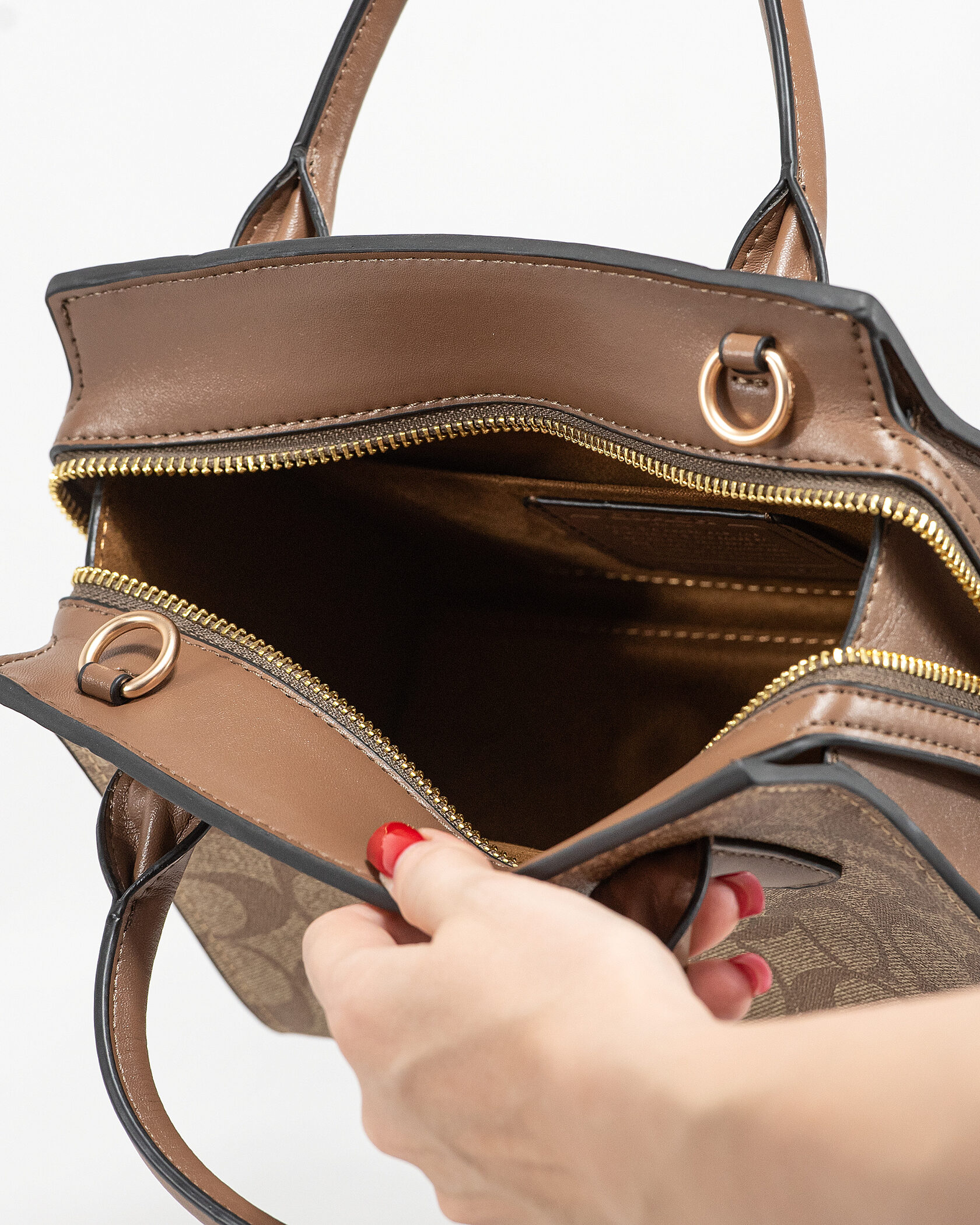 Coach Andrea Carryall In Signature Canvas Beige - 12