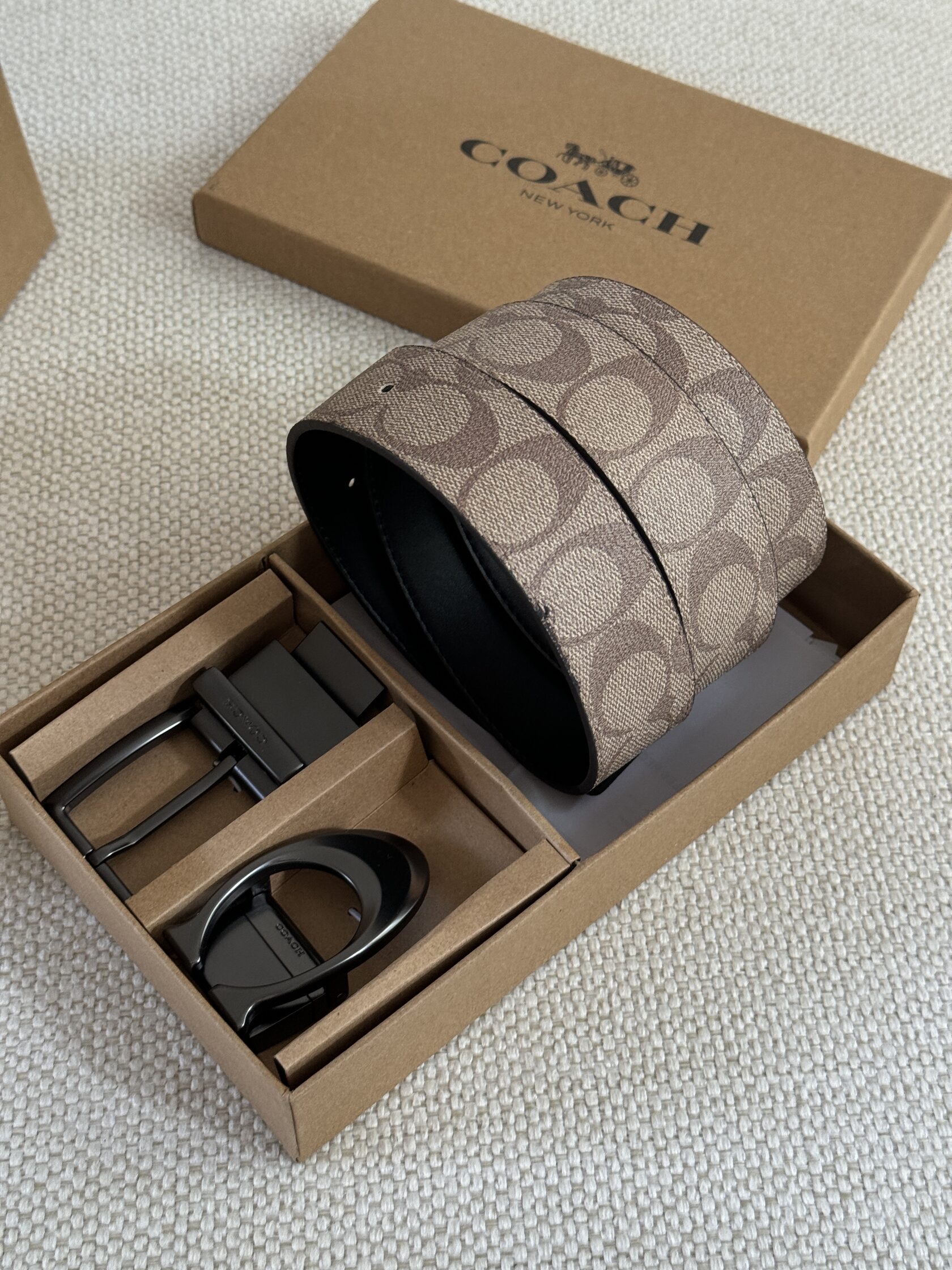 Coach Belt Kit Beige Canvas/Black Fittings - 5