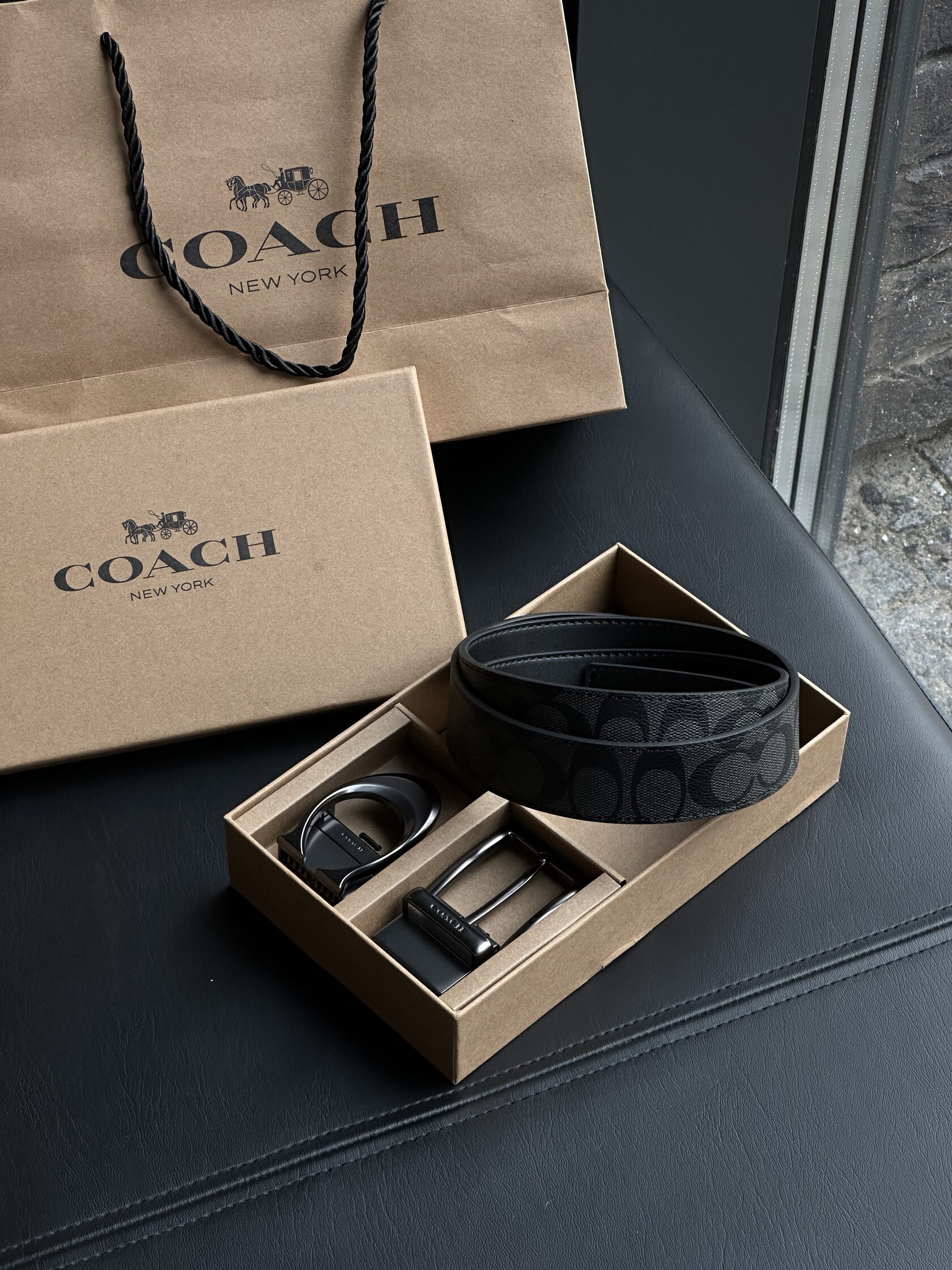Coach Belt Kit Grey Canvas/Black Fittings - 7