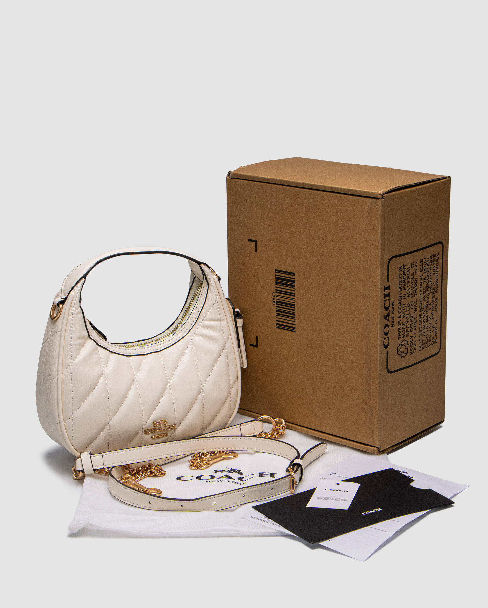 Coach Carmen Mini Crossbody Bag With Quilting White/Gold - 2